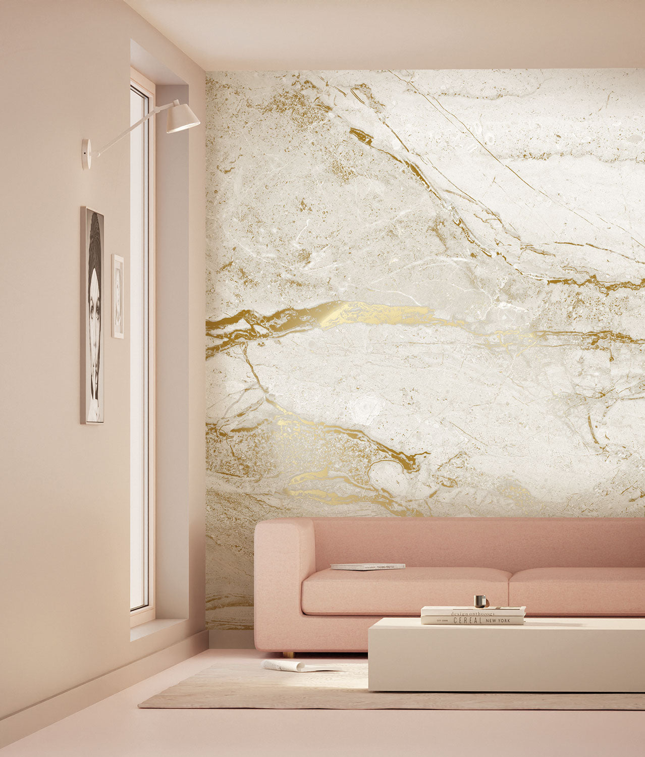 Marble wallpaper by Frans Uyterlinde, Gold/White