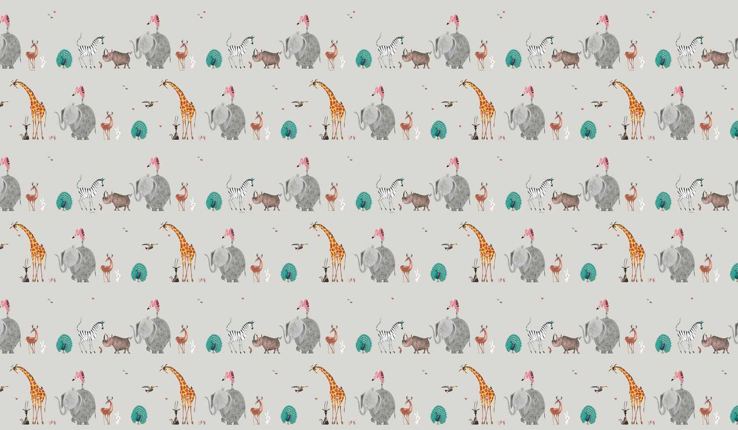 Behang kinderkamer Fiep Westendorp Dierenmix, Grijs, 97.4 x 280 cm