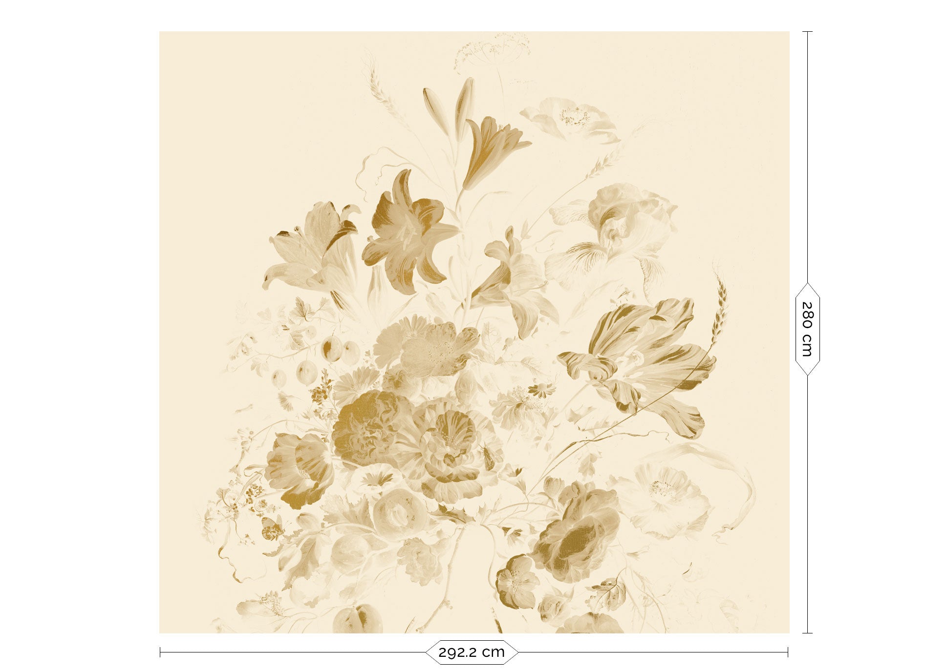 Blumentapete mit Gold, Golden Age Flowers, Gold/Beige