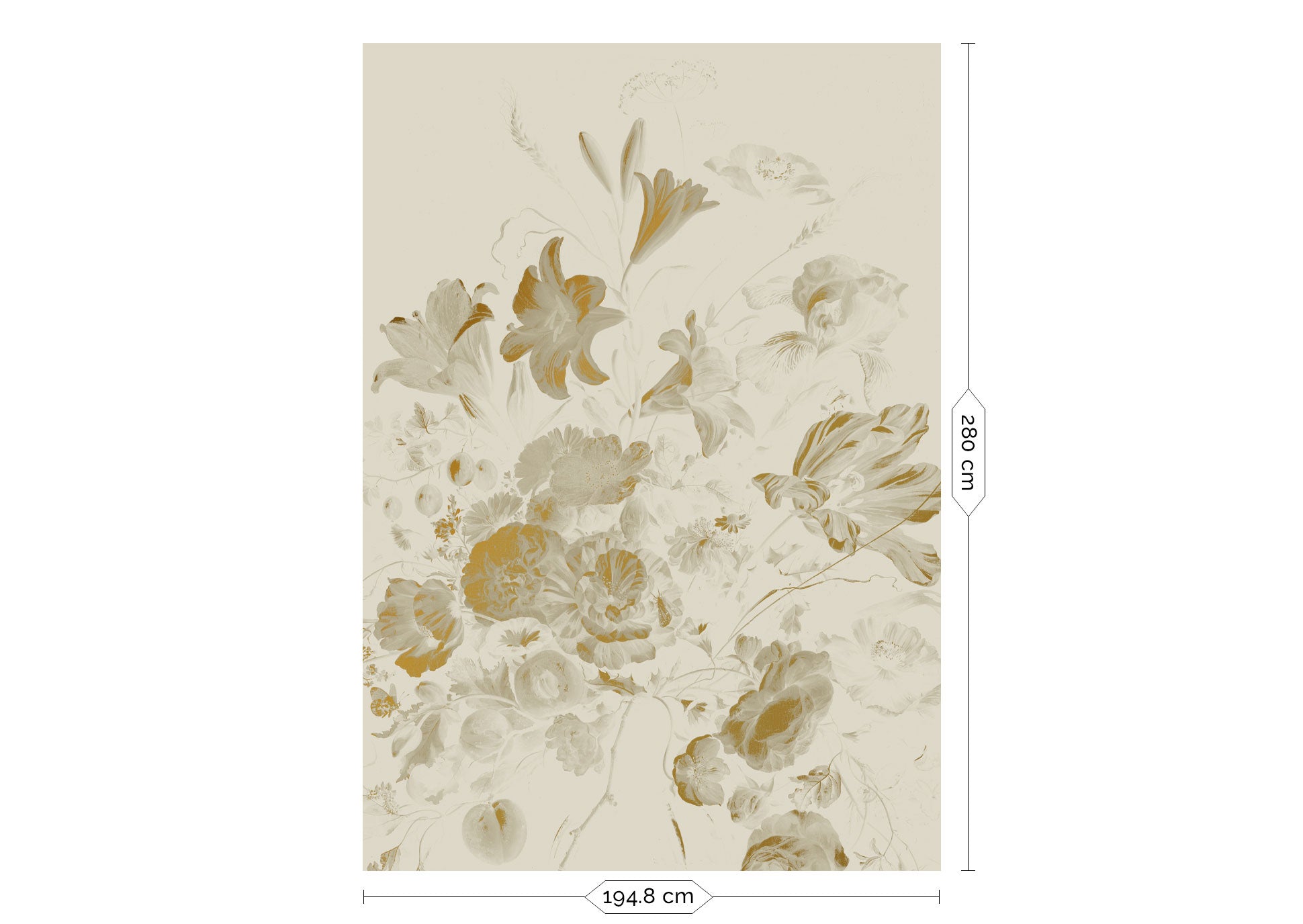 Blumentapete mit Gold, Golden Age Flowers, Gold/Sand