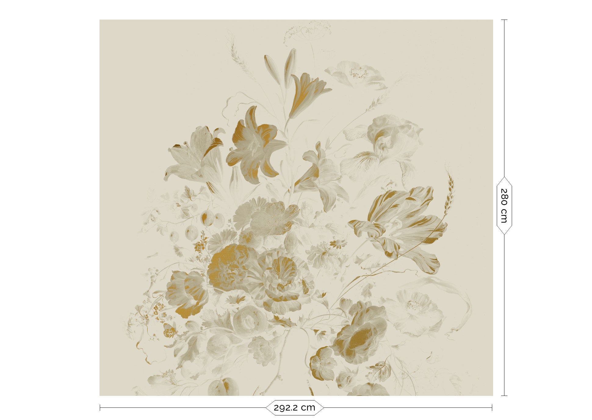 Blumentapete mit Gold, Golden Age Flowers, Gold/Sand