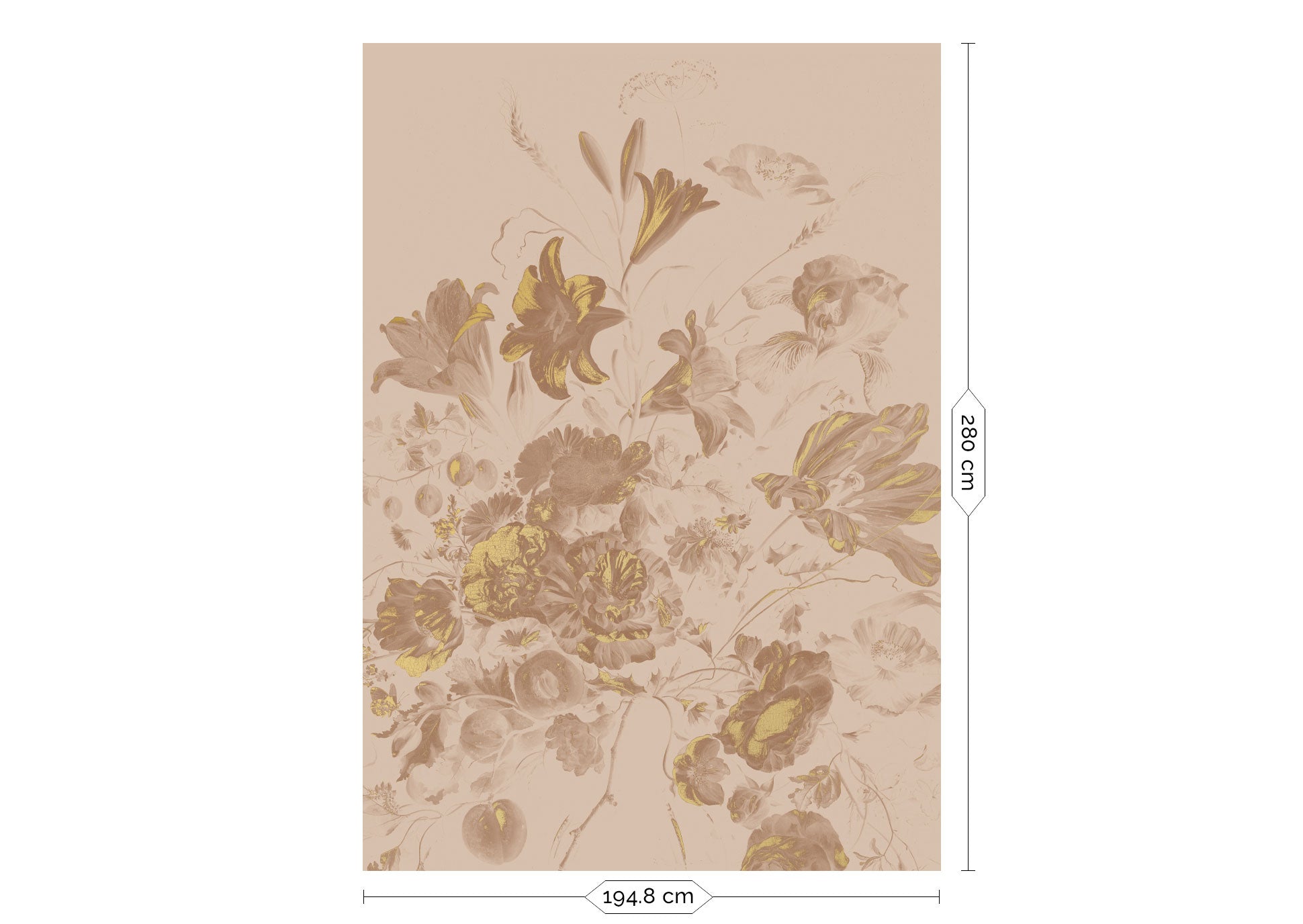 Blumentapete mit Gold, Golden Age Flowers, Gold/Nude
