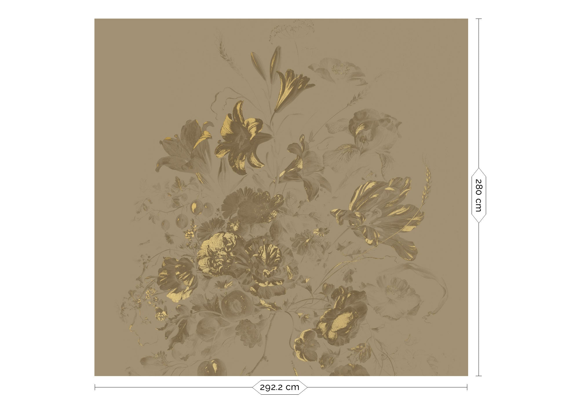 Blumentapete mit Gold, Golden Age Flowers, Gold/Taupe