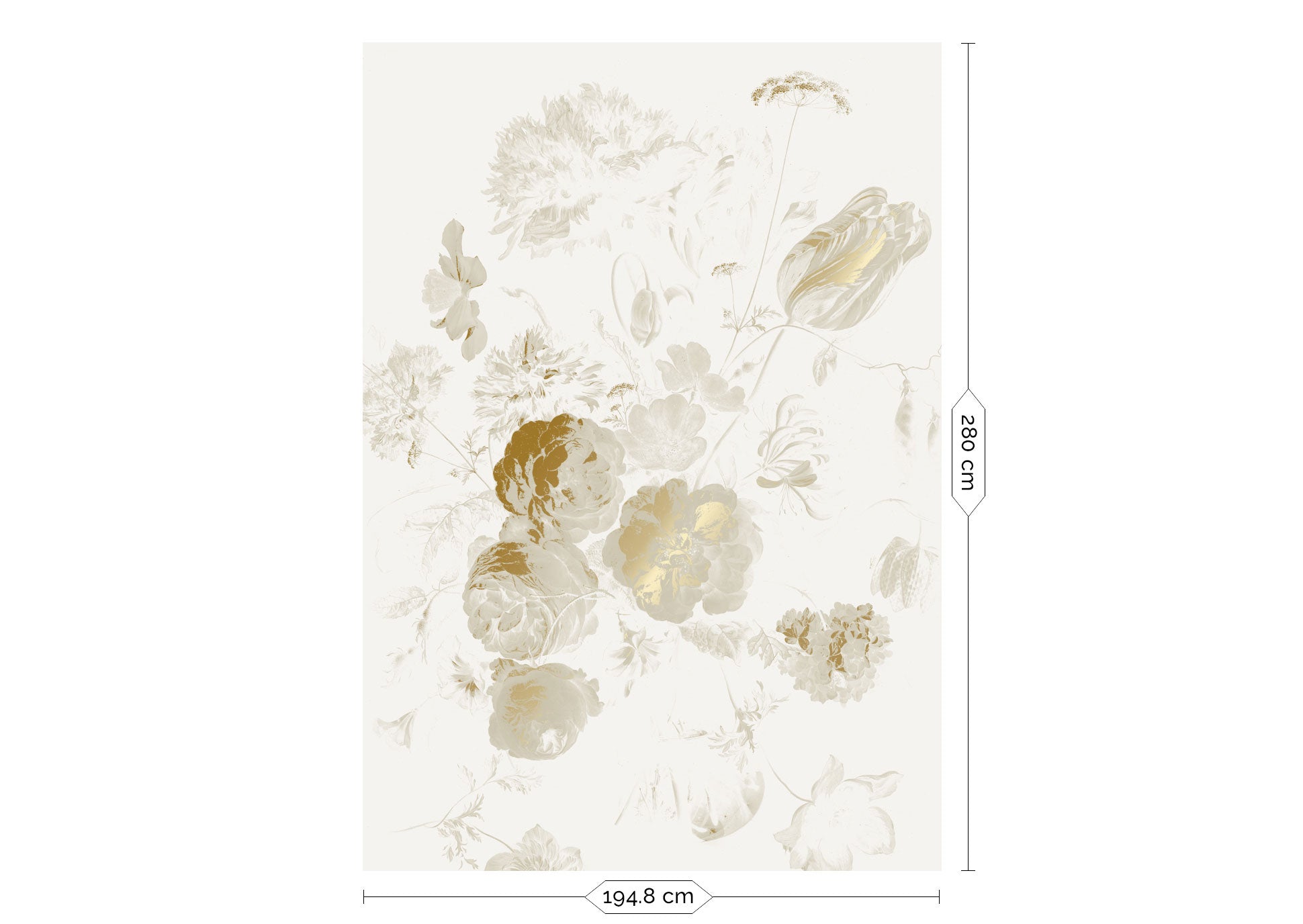 Papier peint floral avec or, Golden Age Flowers, Or/Sable