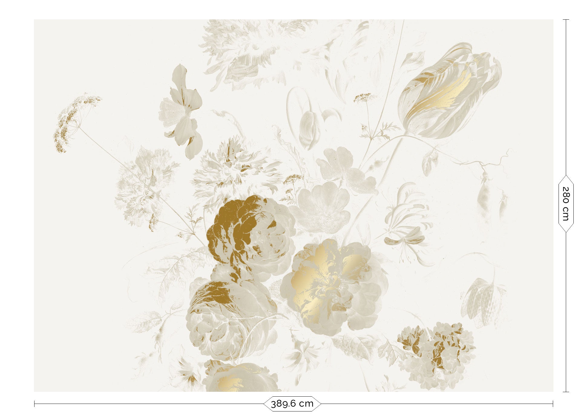 Papier peint floral avec or, Golden Age Flowers, Or/Sable