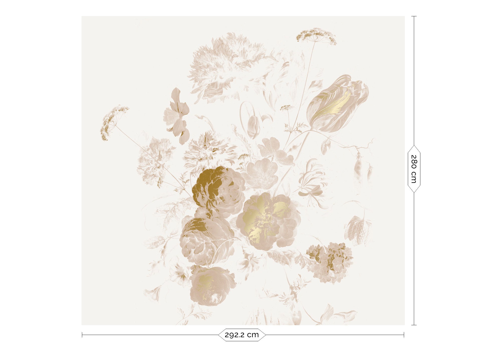 Blumentapete mit Gold, Golden Age Flowers, Gold/Nude