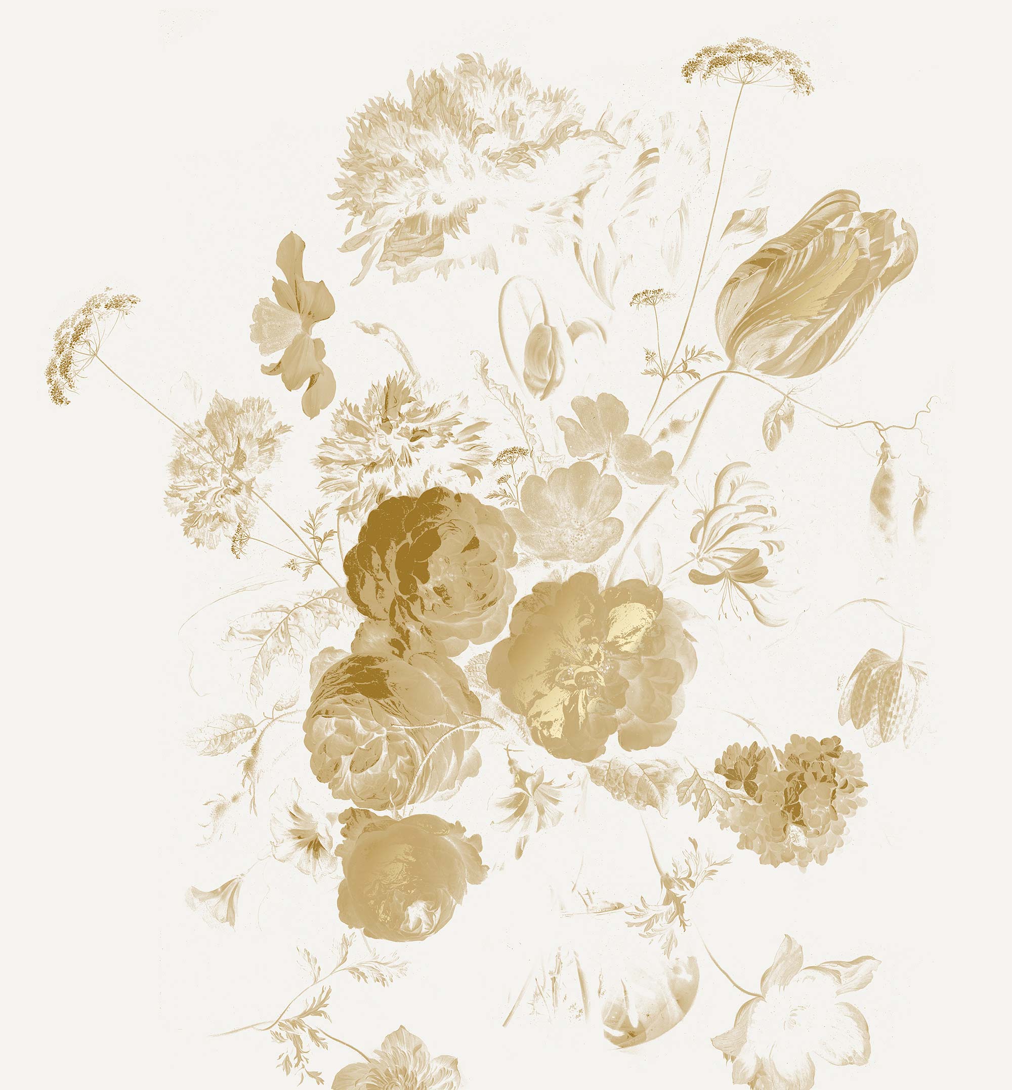 Floral wallpaper with gold, Golden Age Flowers, Gold/Toffee