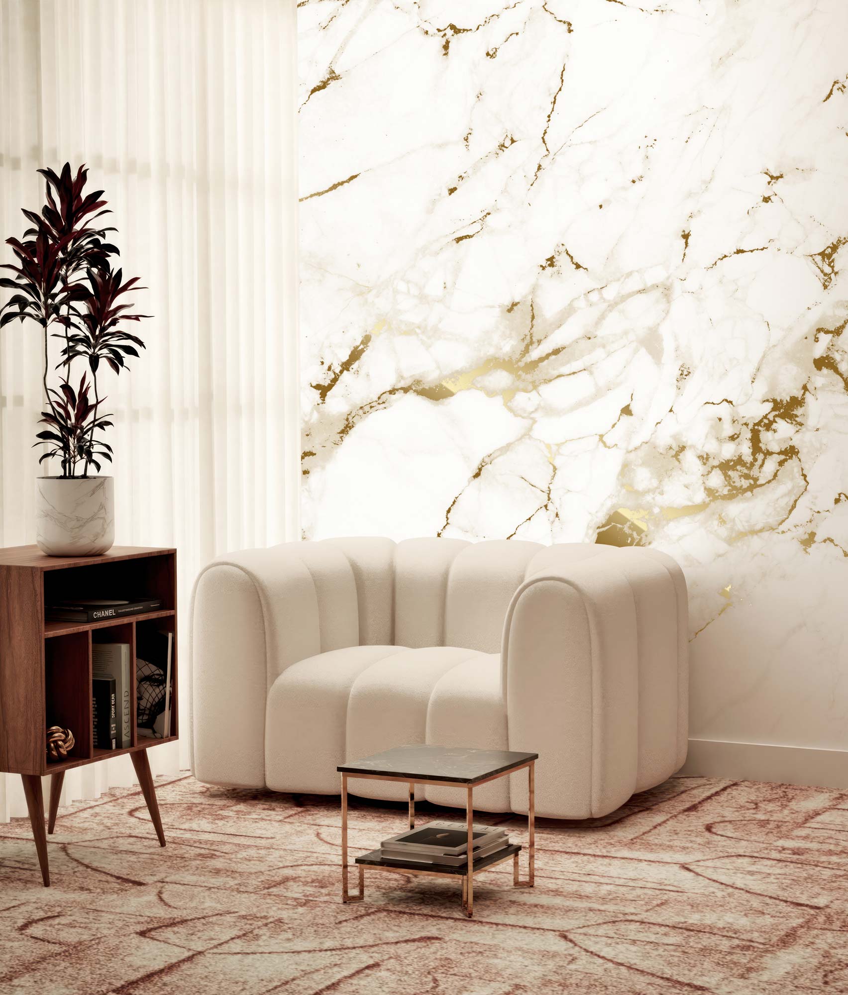 Gold marble wallpaper, Gold/White