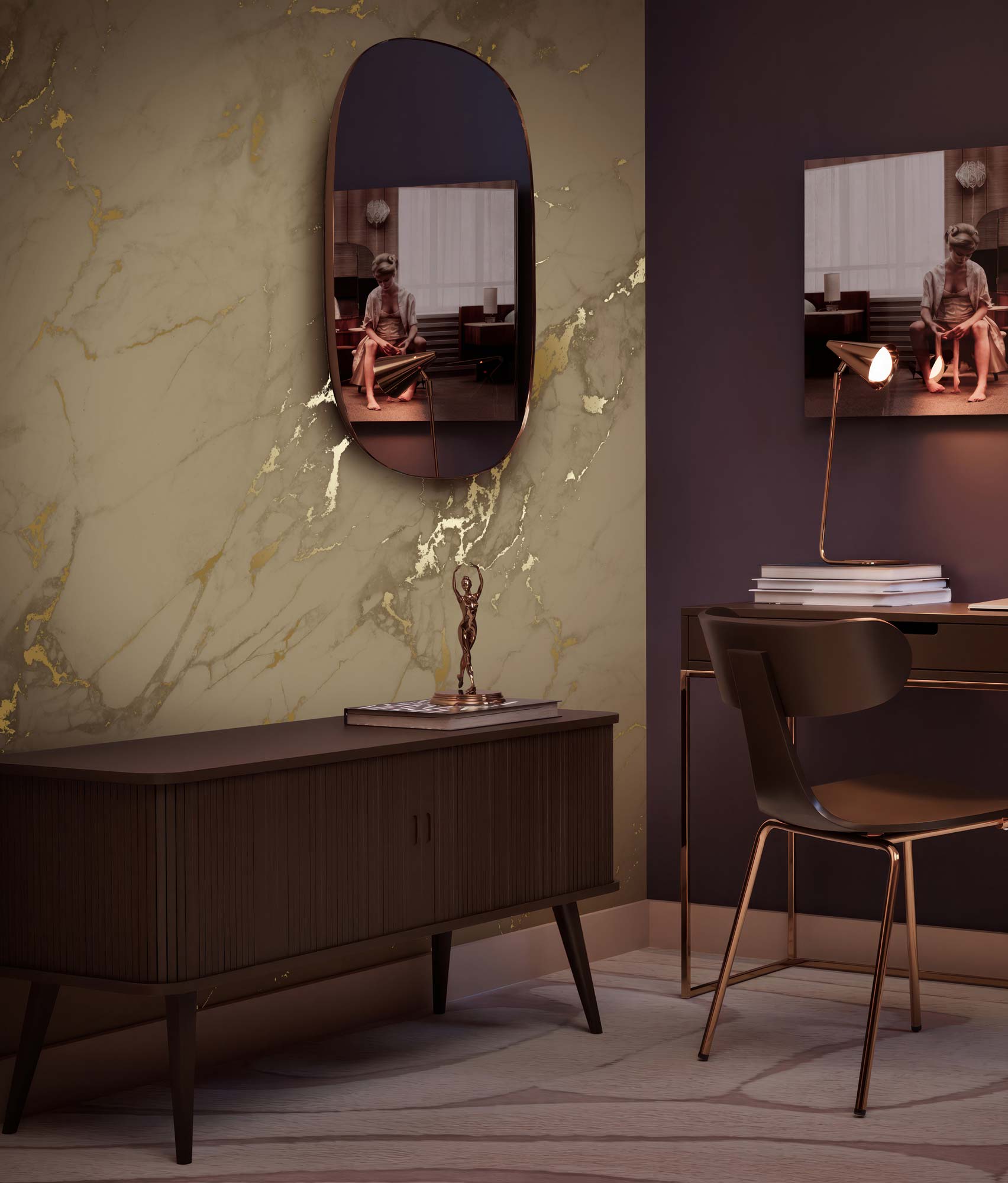 Gold-Marmor-Tapete, Gold/Taupe