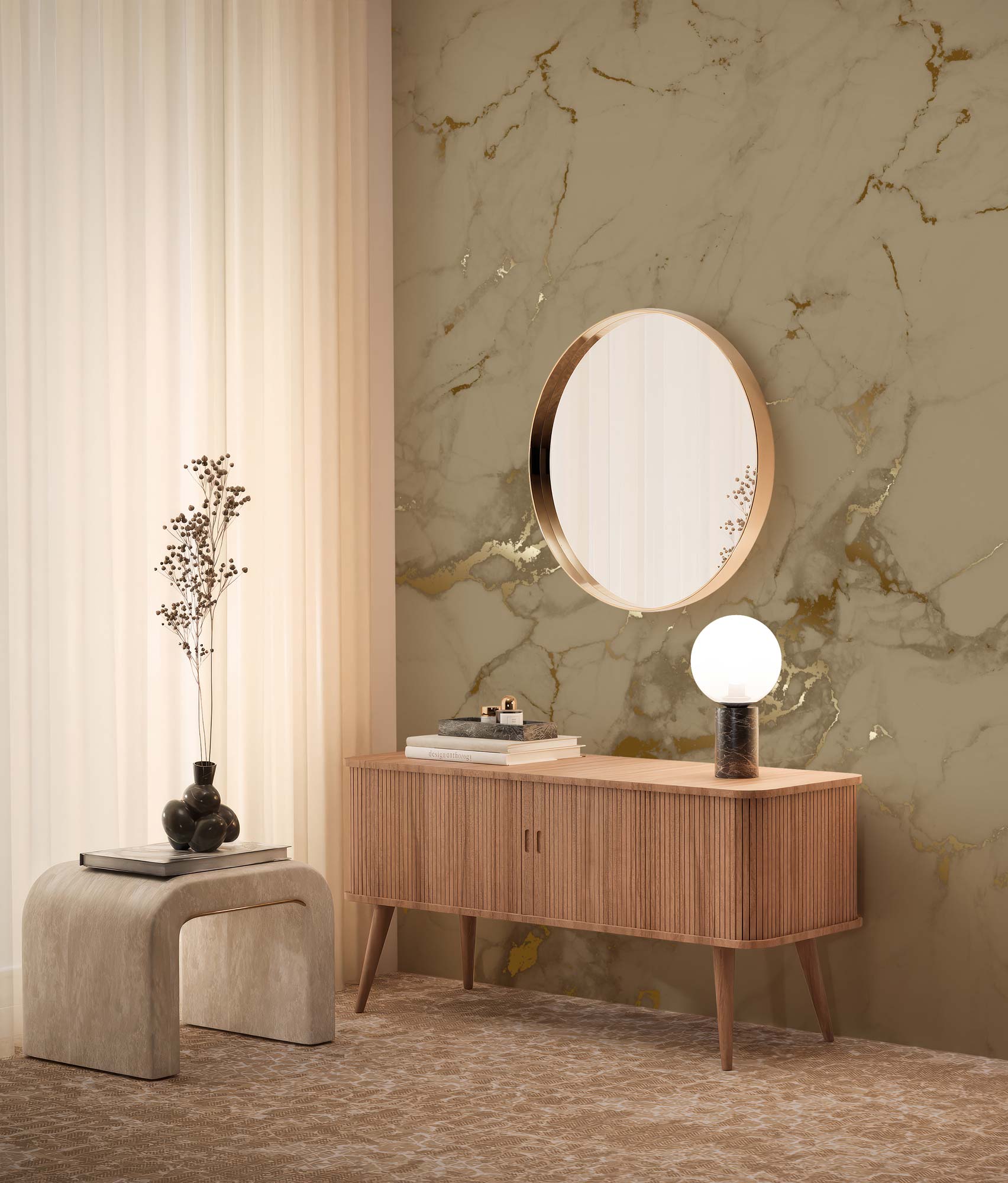 Gold marble wallpaper, Gold/Taupe
