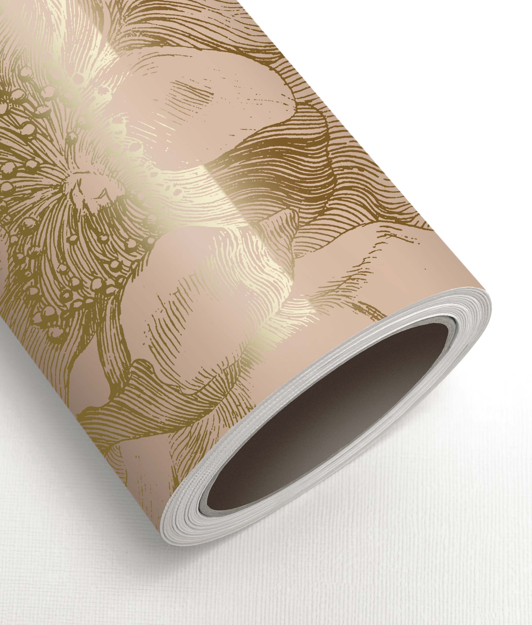 Papier peint floral avec or, Engraved Flowers, Or/Nude