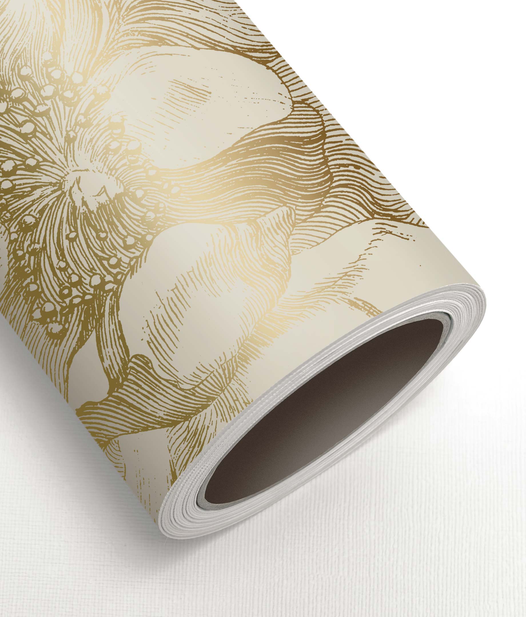 Blumentapete mit Gold, Engraved Flowers, Gold/Sand