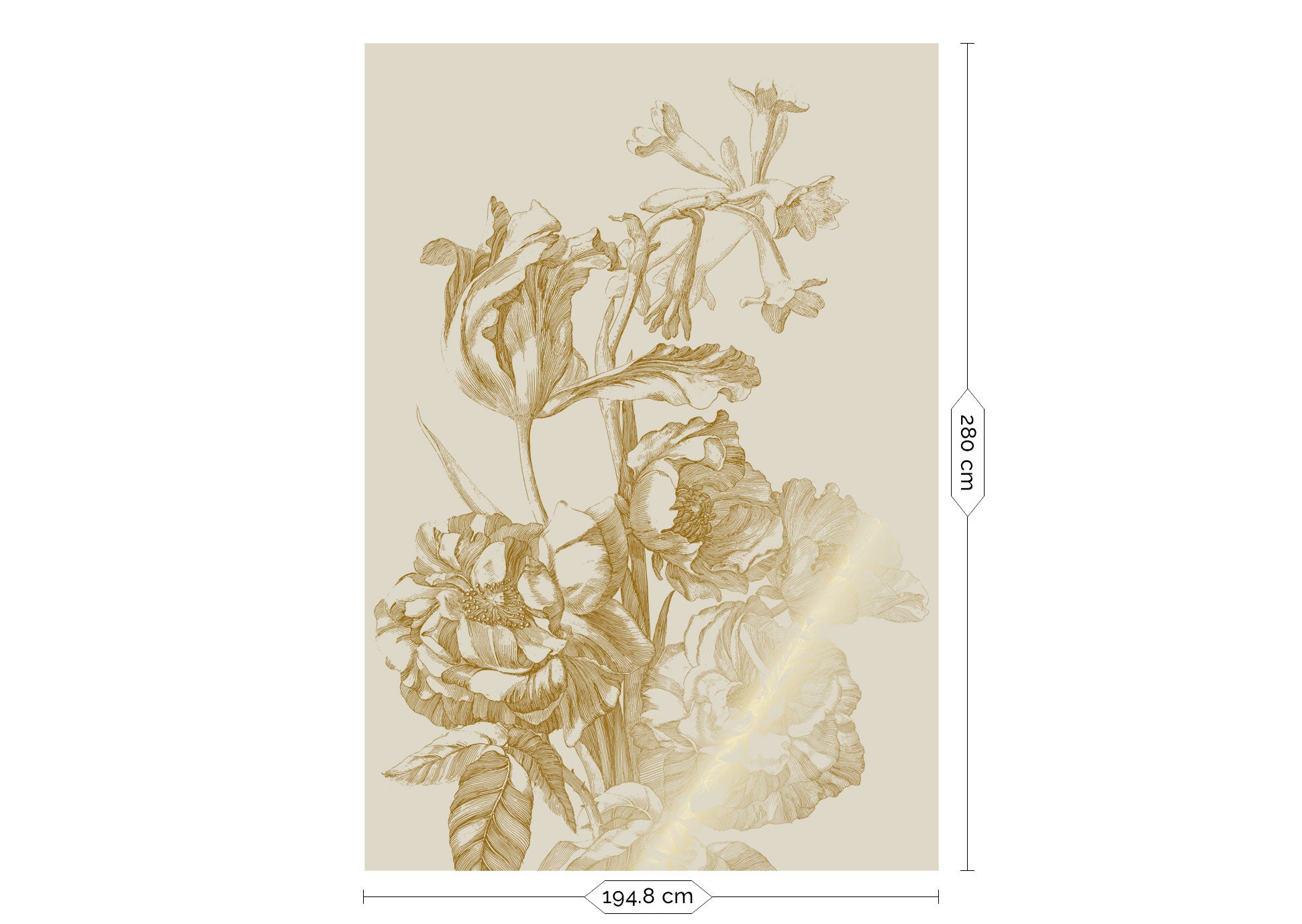 Blumentapete mit Gold, Engraved Flowers, Gold/Sand