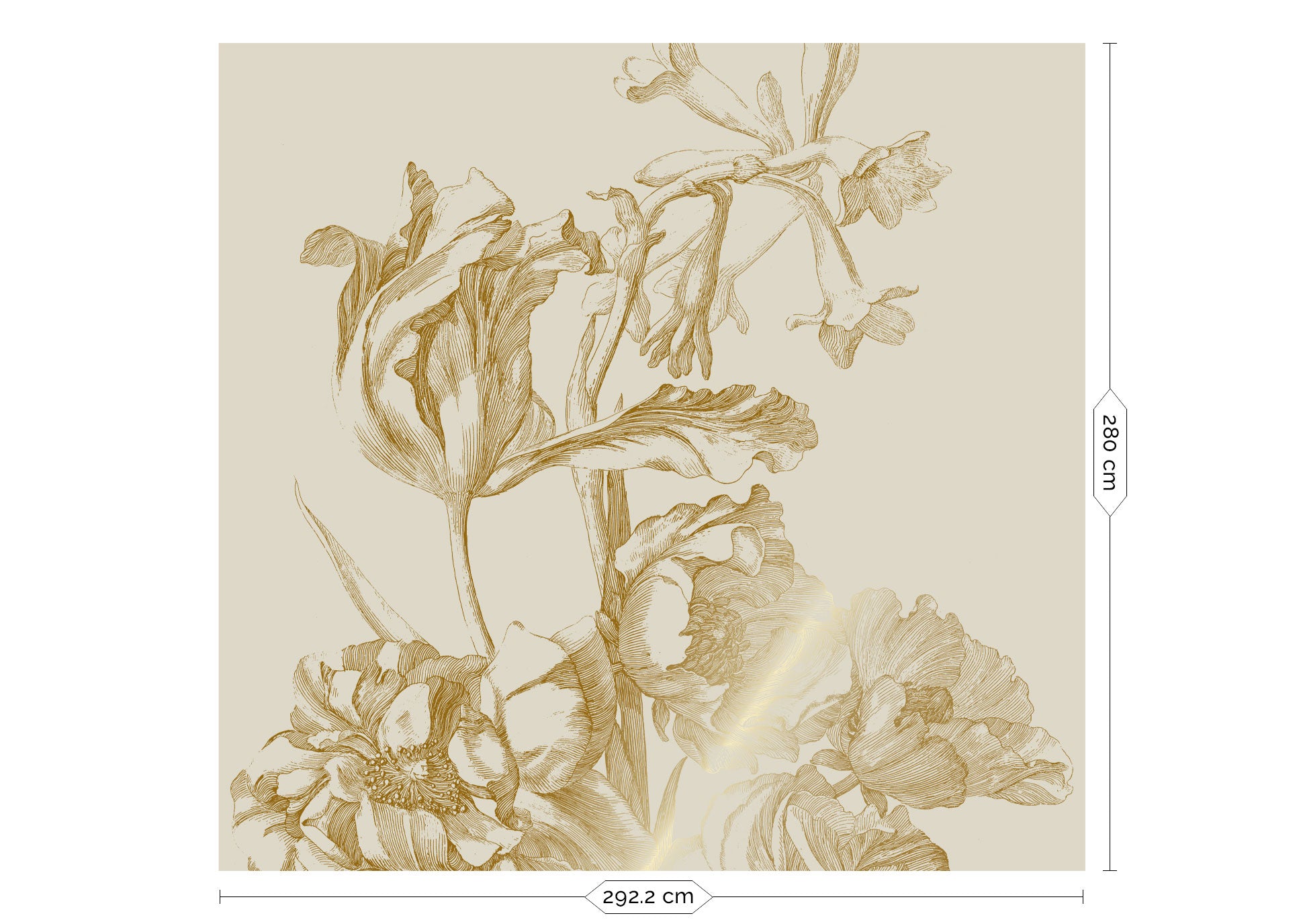Blumentapete mit Gold, Engraved Flowers, Gold/Sand