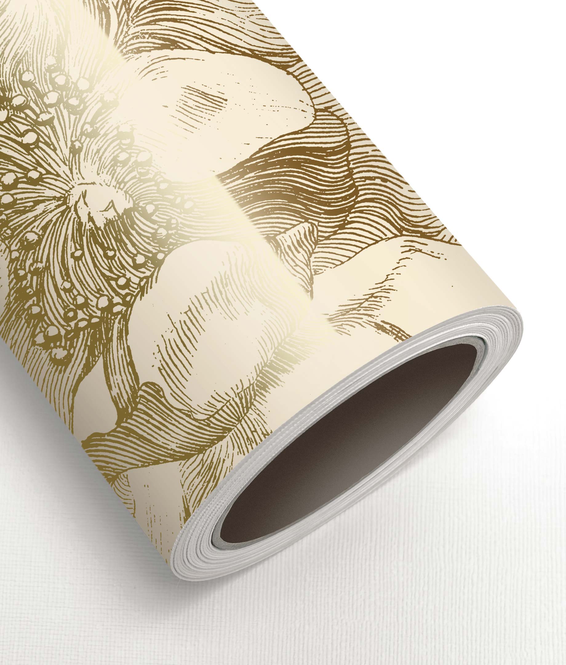 Blumentapete mit Gold, Engraved Flowers, Gold/Beige