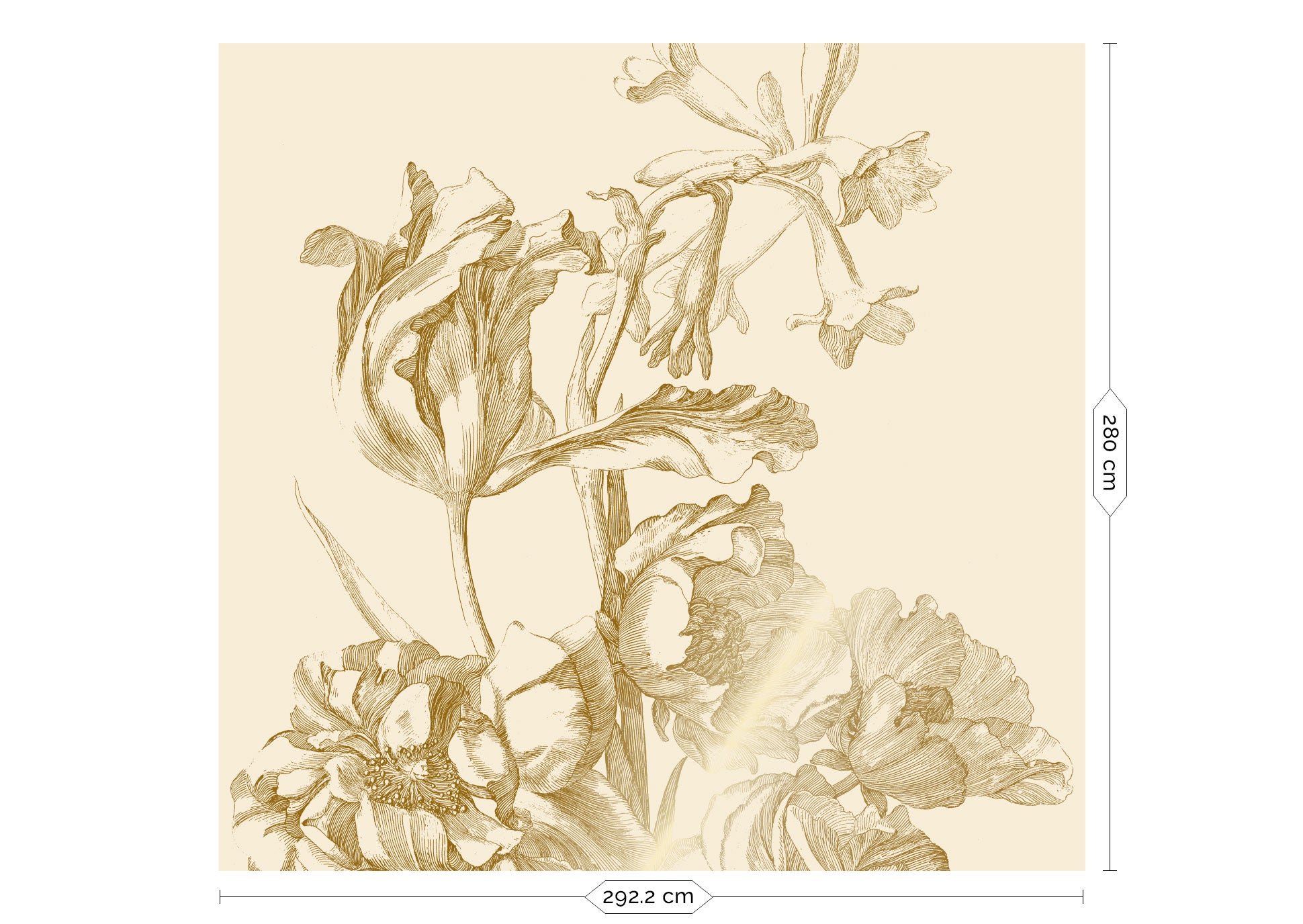 Blumentapete mit Gold, Engraved Flowers, Gold/Beige