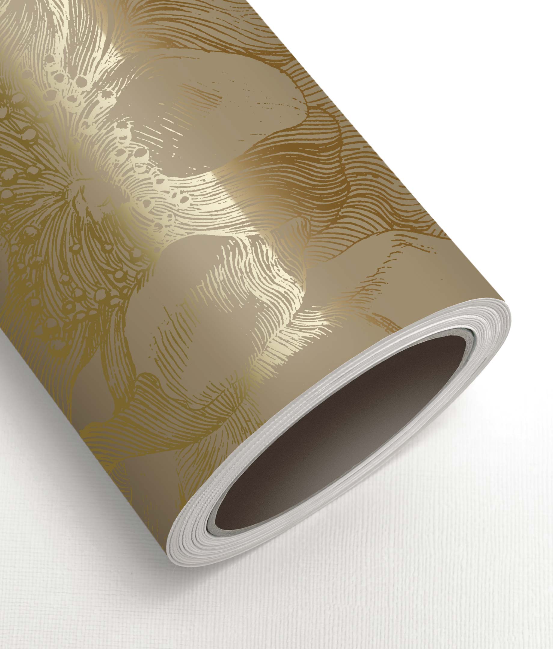 Blumentapete mit Gold, Engraved Flowers, Gold/Taupe