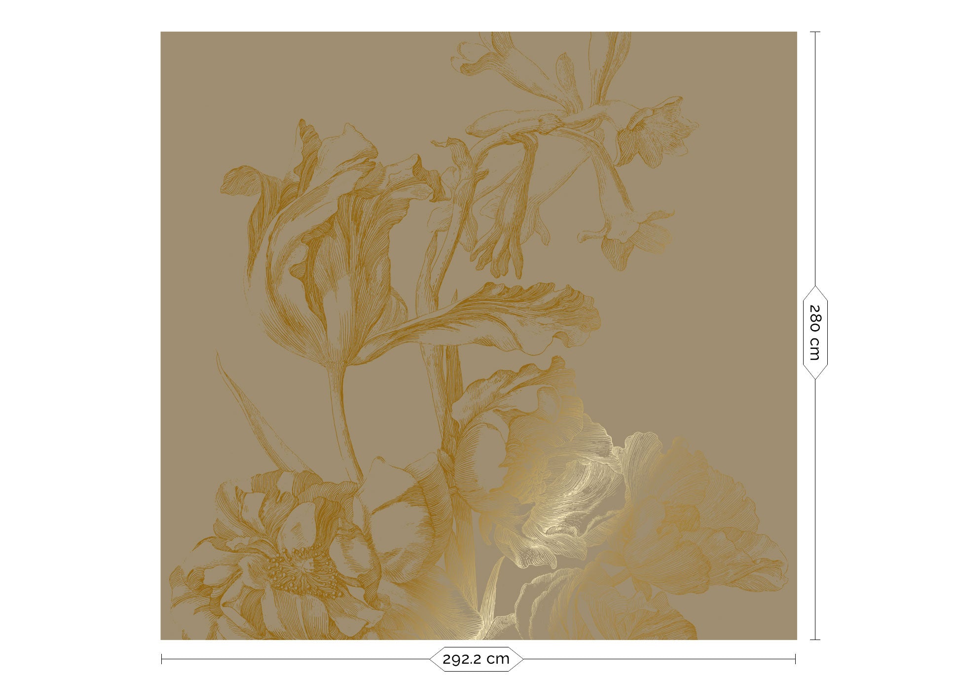 Blumentapete mit Gold, Engraved Flowers, Gold/Taupe