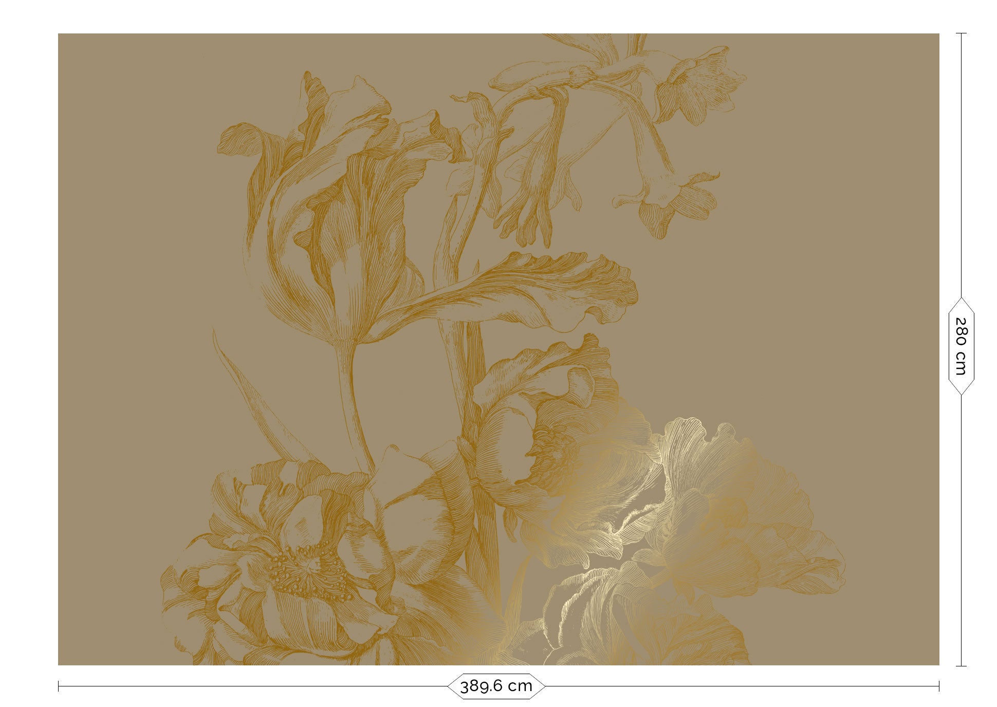 Blumentapete mit Gold, Engraved Flowers, Gold/Taupe