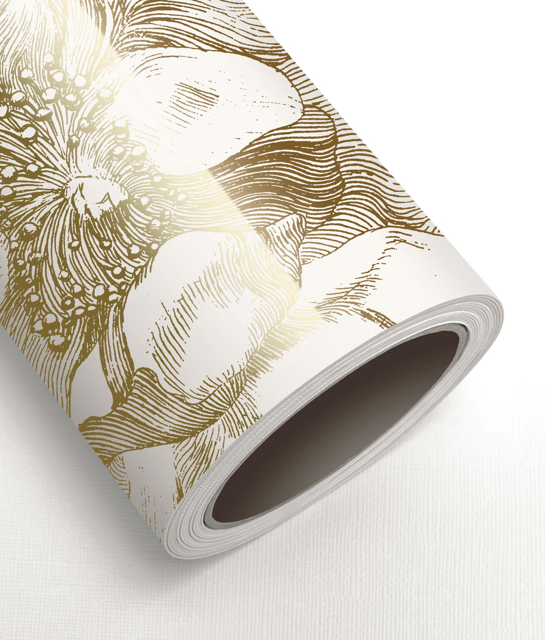 Bloemen behang met goud, Engraved Flowers, Goud/Wit