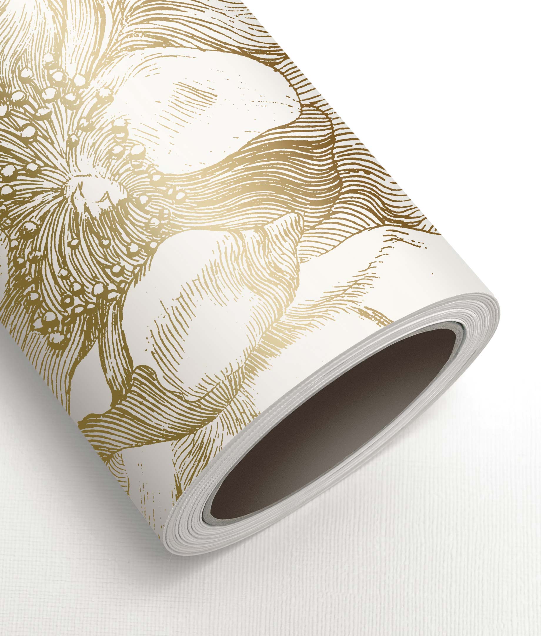 Bloemen behang met goud, Engraved Flowers, Goud/Wit