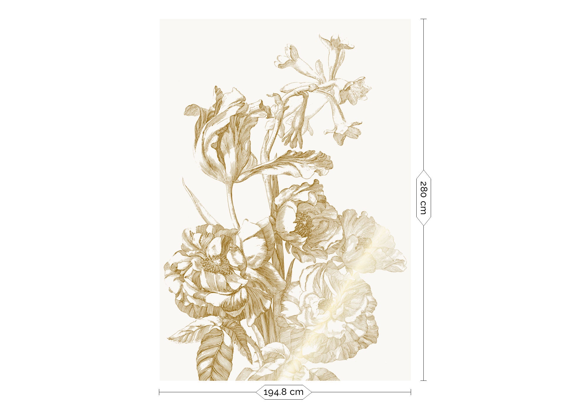 Bloemen behang met goud, Engraved Flowers, Goud/Wit