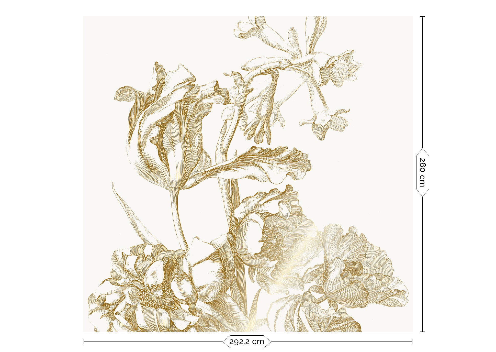 Bloemen behang met goud, Engraved Flowers, Goud/Wit