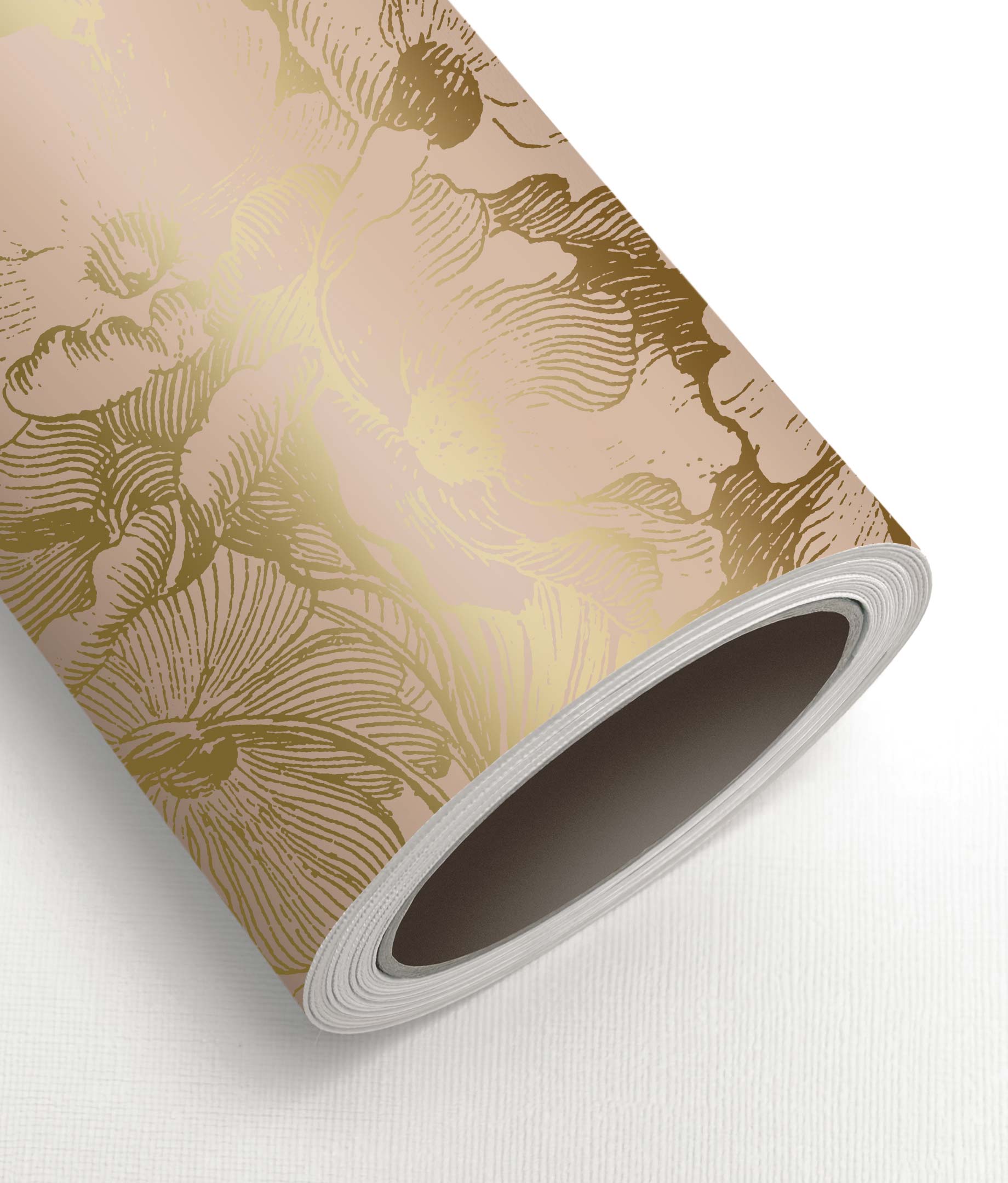 Papel pintado floral con oro, Engraved Flowers, Oro/Nude