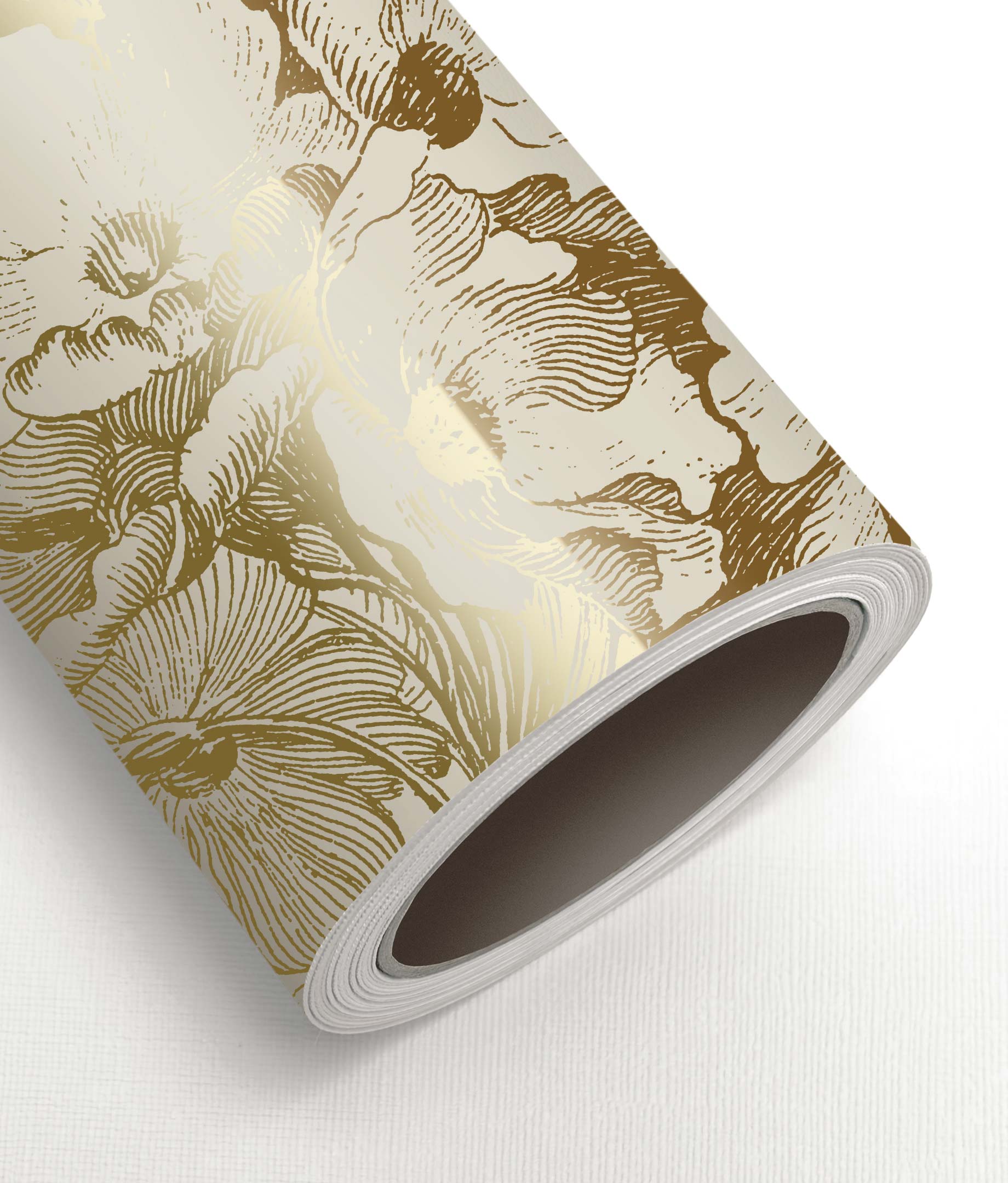 Blumentapete mit Gold, Engraved Flowers, Gold/Sand