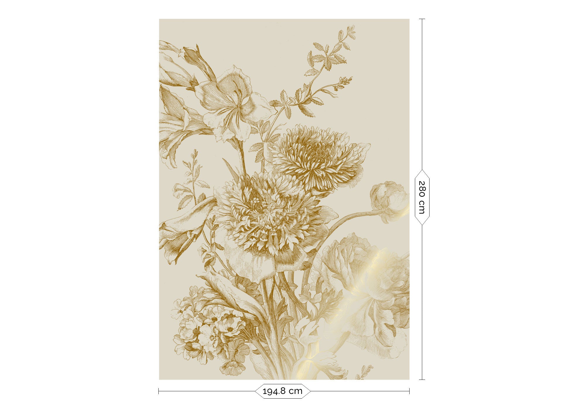 Blumentapete mit Gold, Engraved Flowers, Gold/Sand