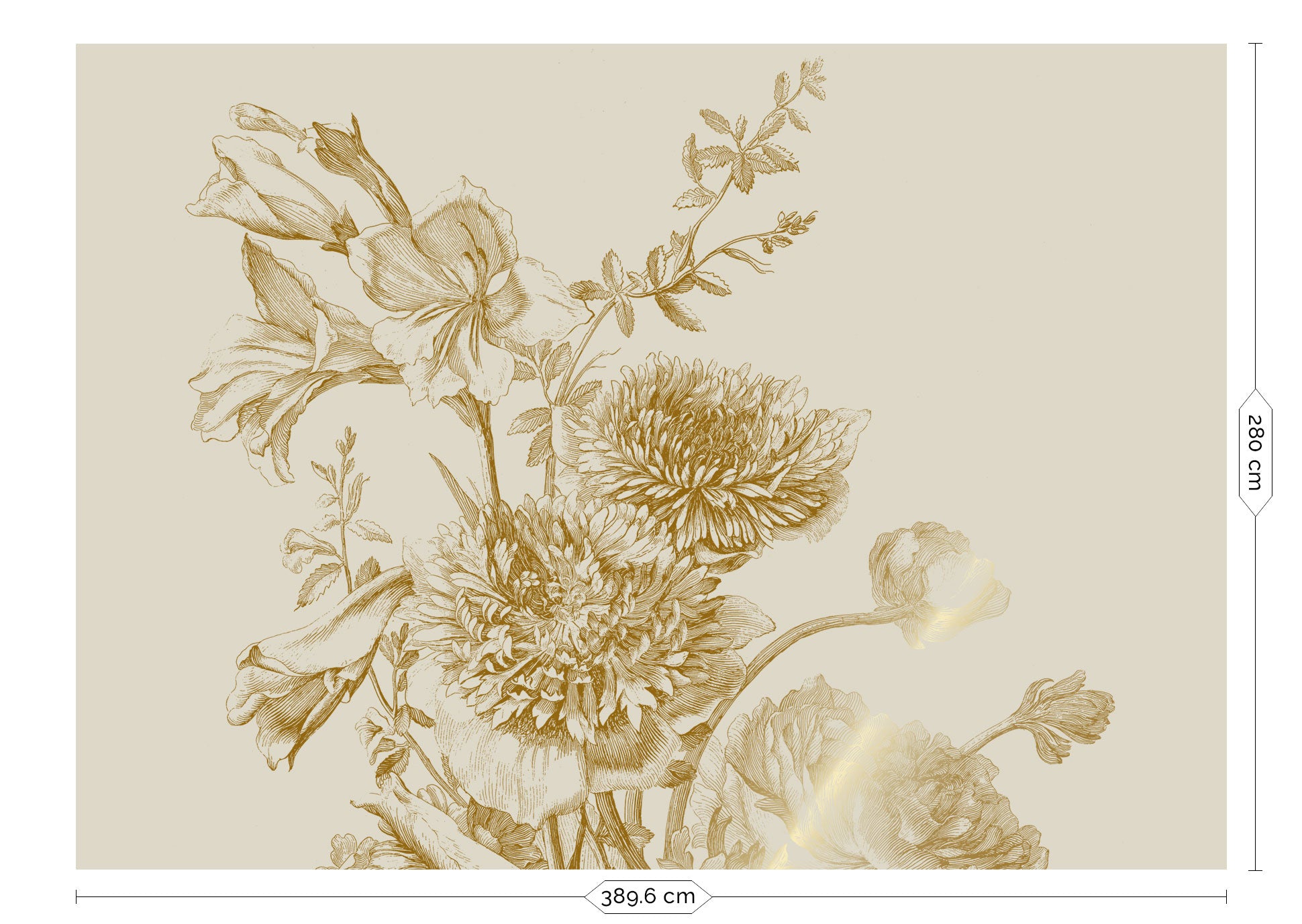 Blumentapete mit Gold, Engraved Flowers, Gold/Sand