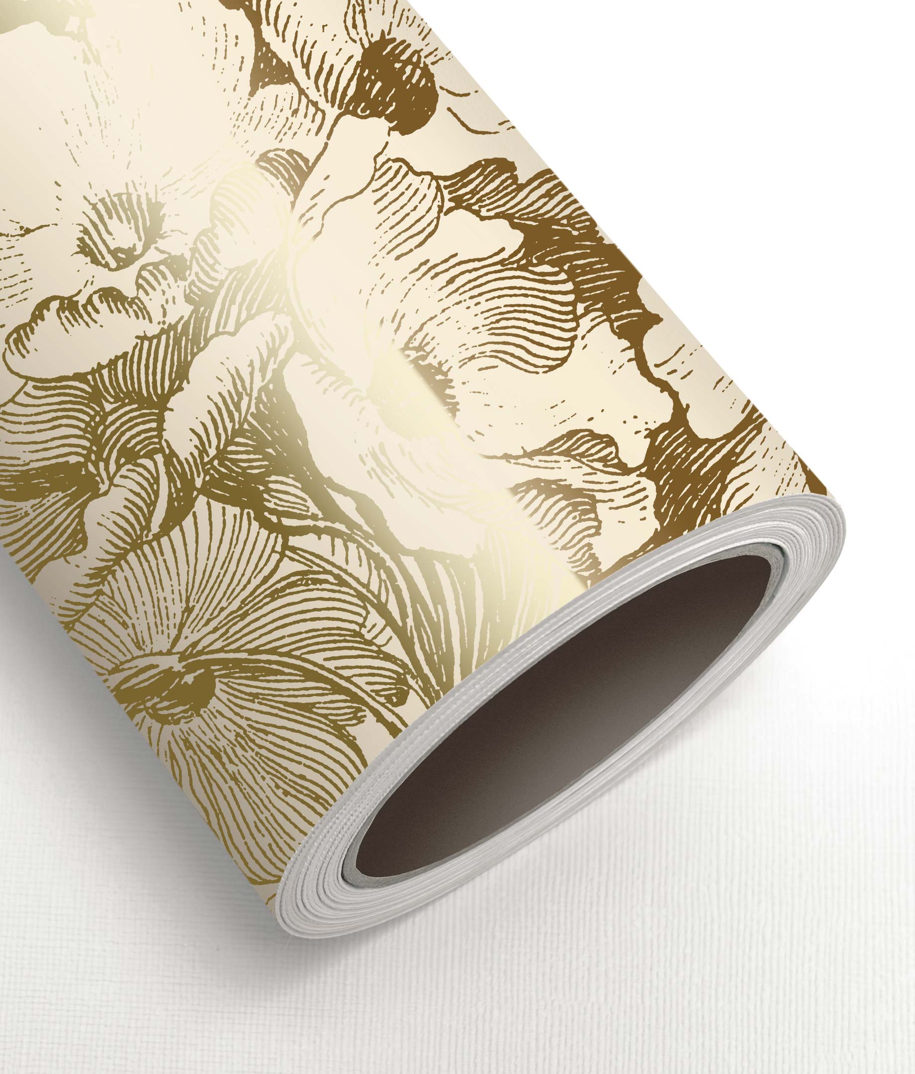 Blumentapete mit Gold, Engraved Flowers, Gold/Beige