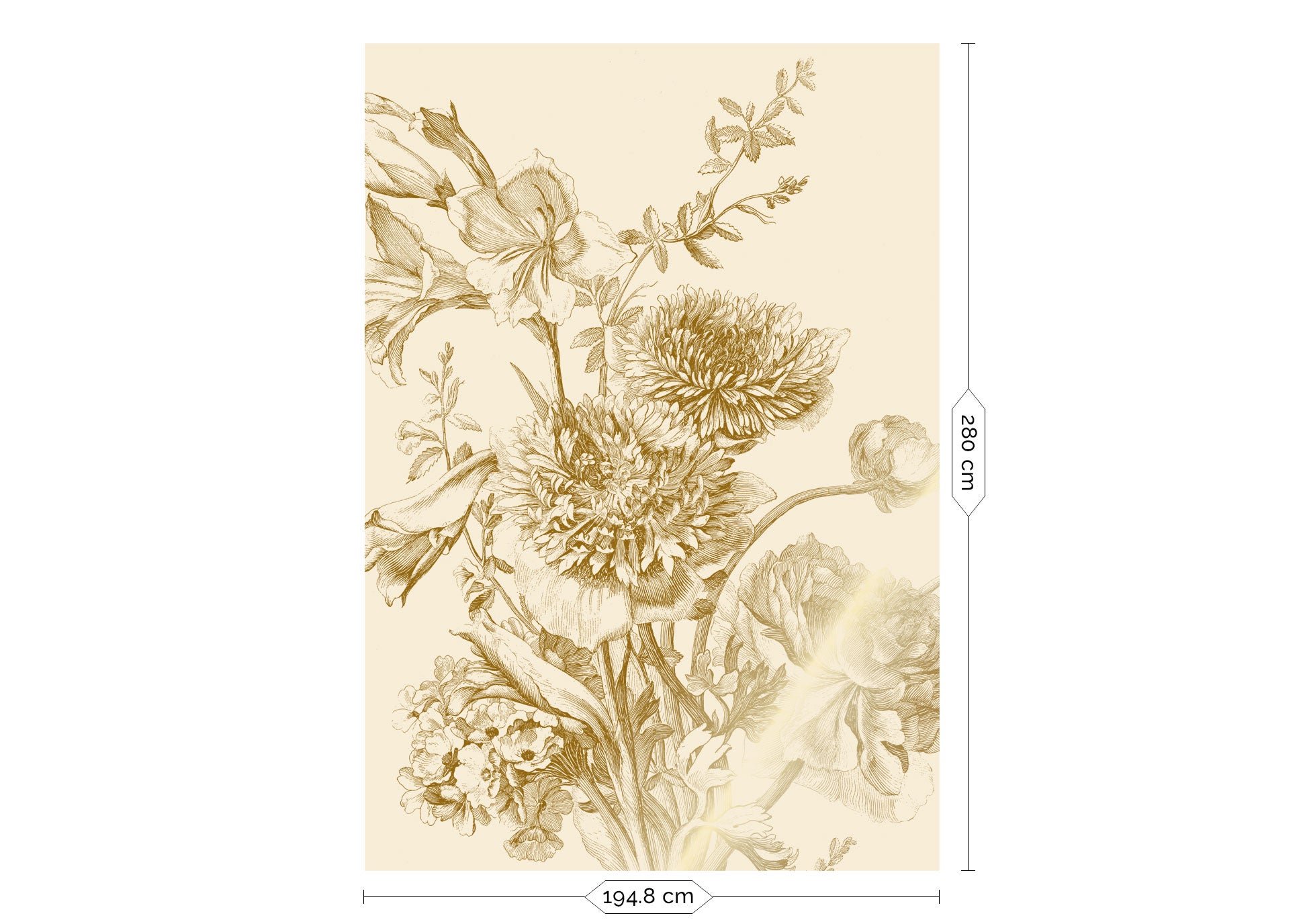 Blumentapete mit Gold, Engraved Flowers, Gold/Beige