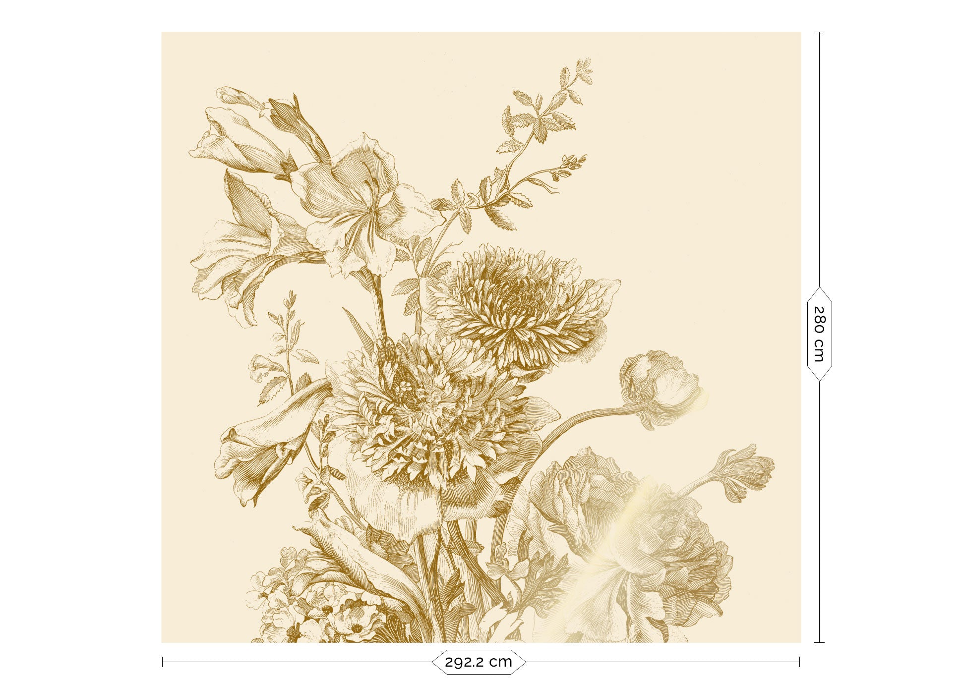 Blumentapete mit Gold, Engraved Flowers, Gold/Beige