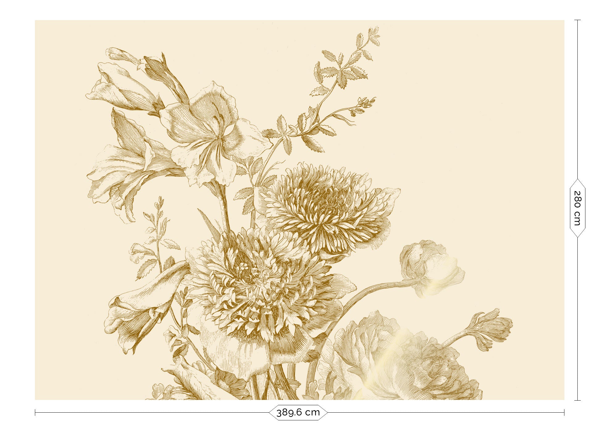 Blumentapete mit Gold, Engraved Flowers, Gold/Beige