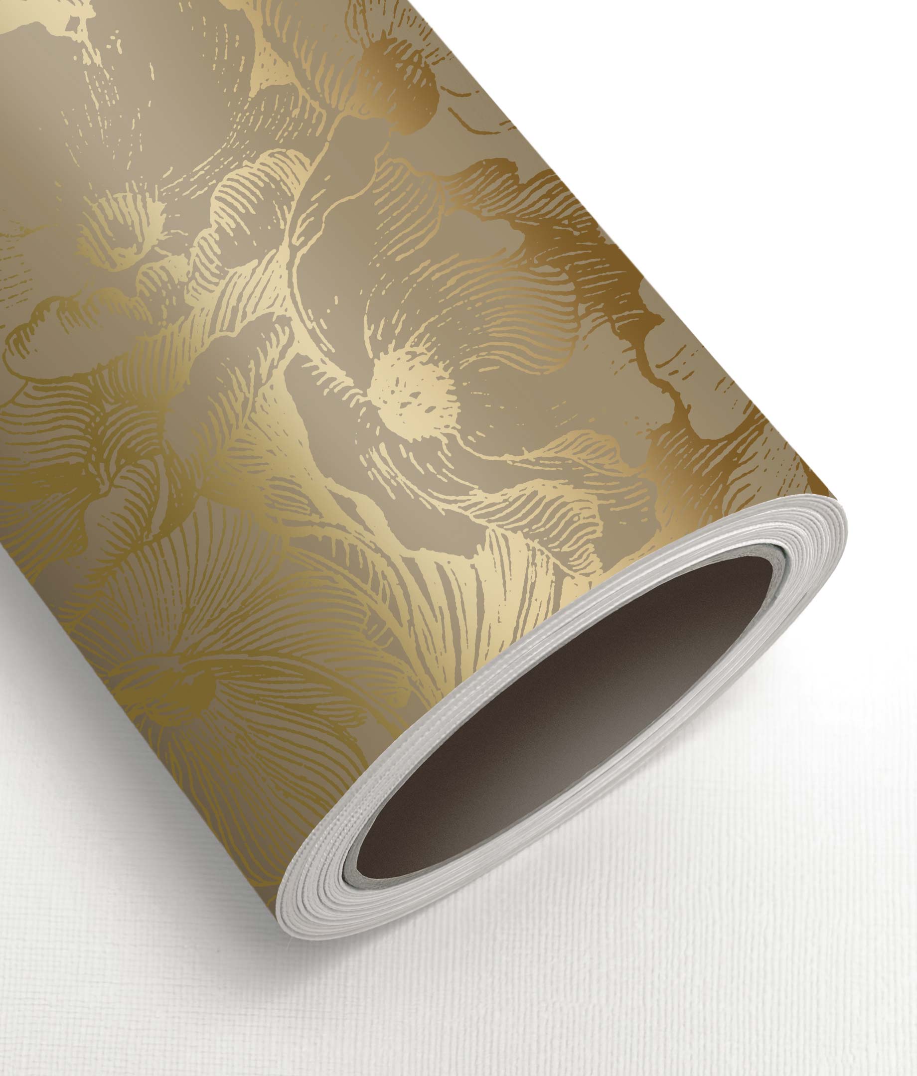 Blumentapete mit Gold, Engraved Flowers, Gold/Taupe