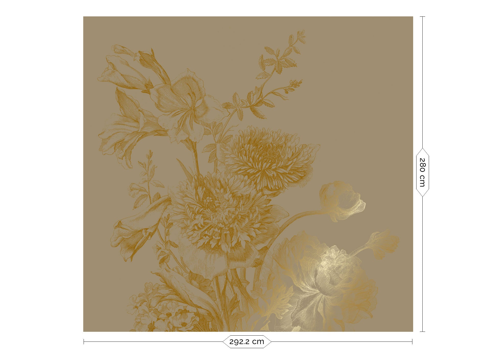Blumentapete mit Gold, Engraved Flowers, Gold/Taupe