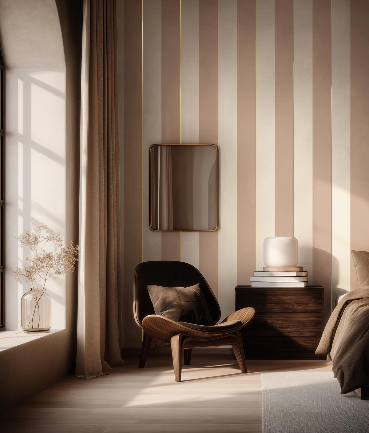 Strepen behang met goud, Gold Stripes, Beige/Nude/Goud, GW-076