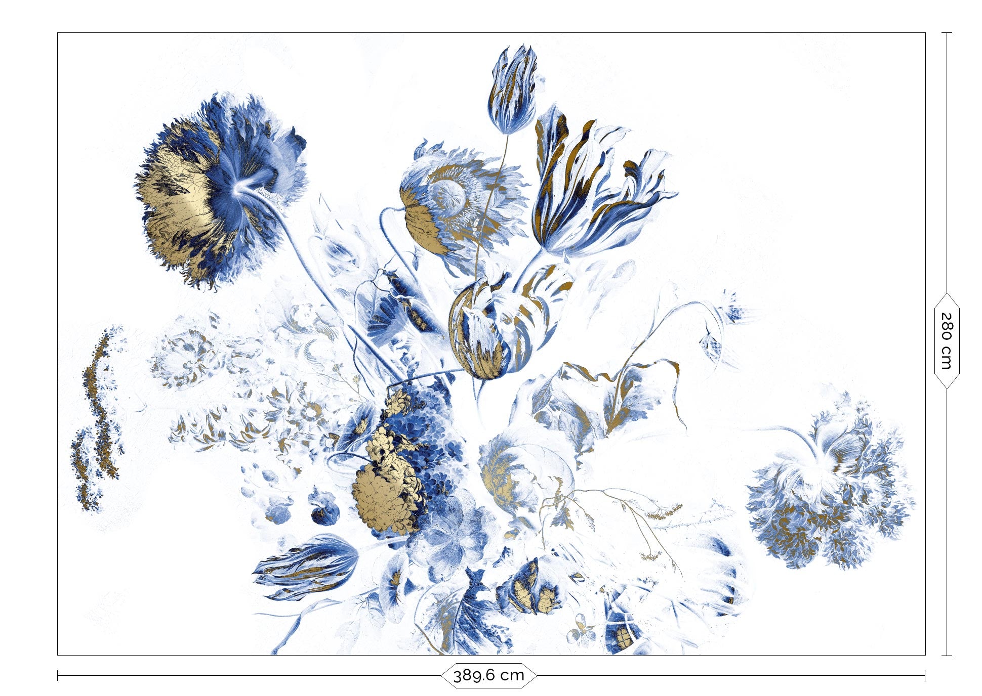 Papier peint floral avec or, Royal Blue Flowers, Or/Bleu