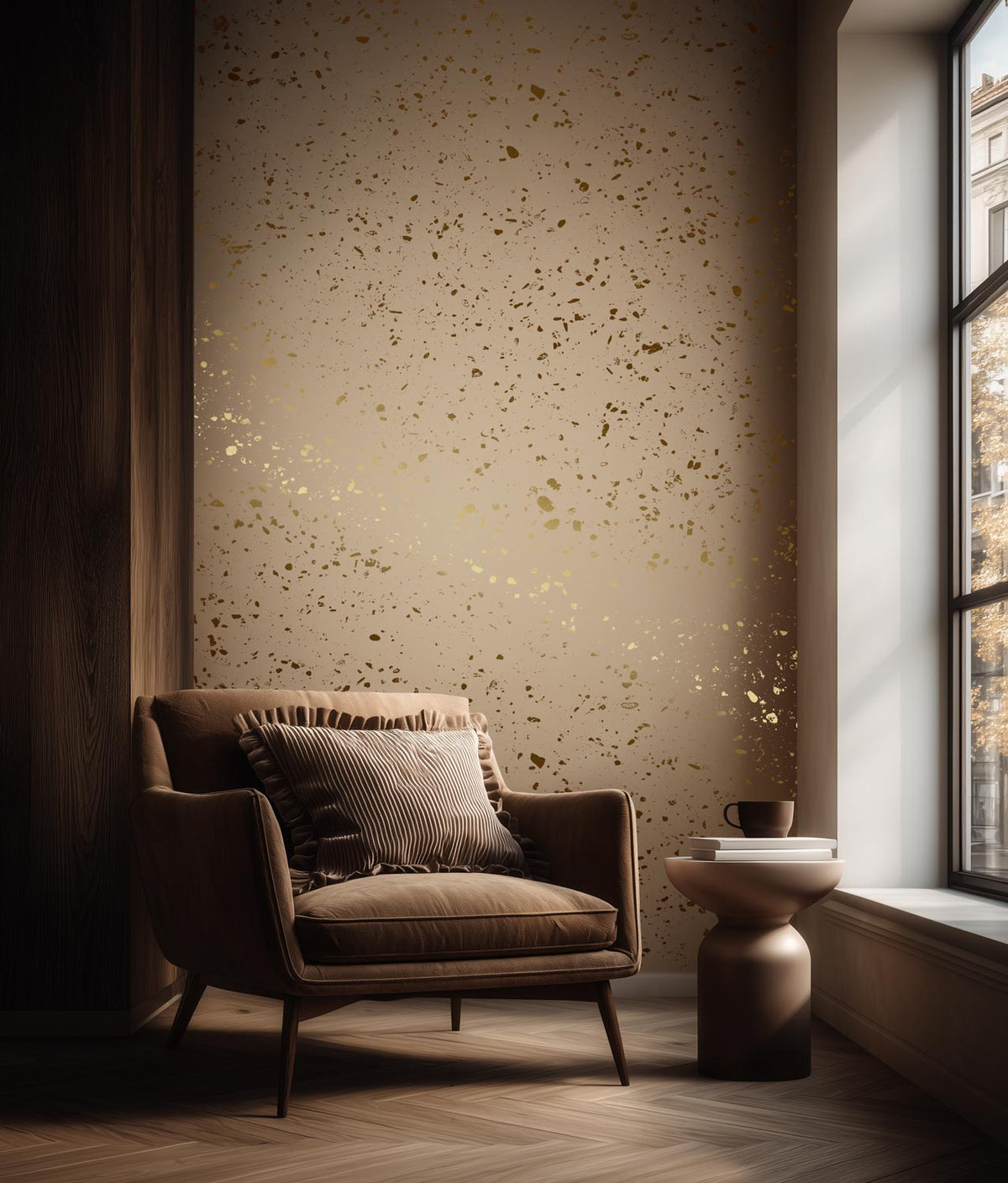 Papel pintado Terrazzo con oro, Terrazzo, Oro/Nude