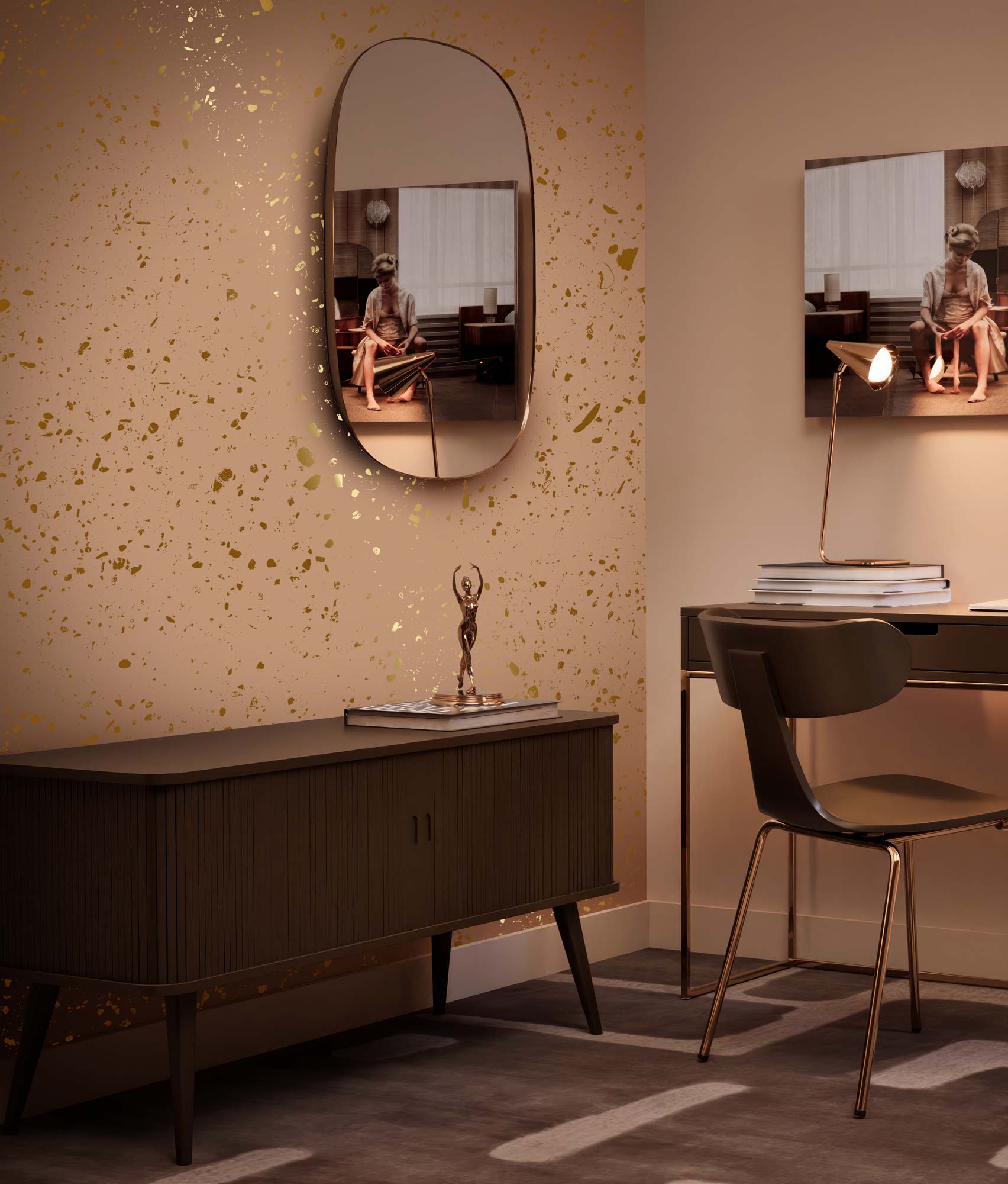 Terrazzo wallpaper with gold, Terrazzo, Gold/Camel