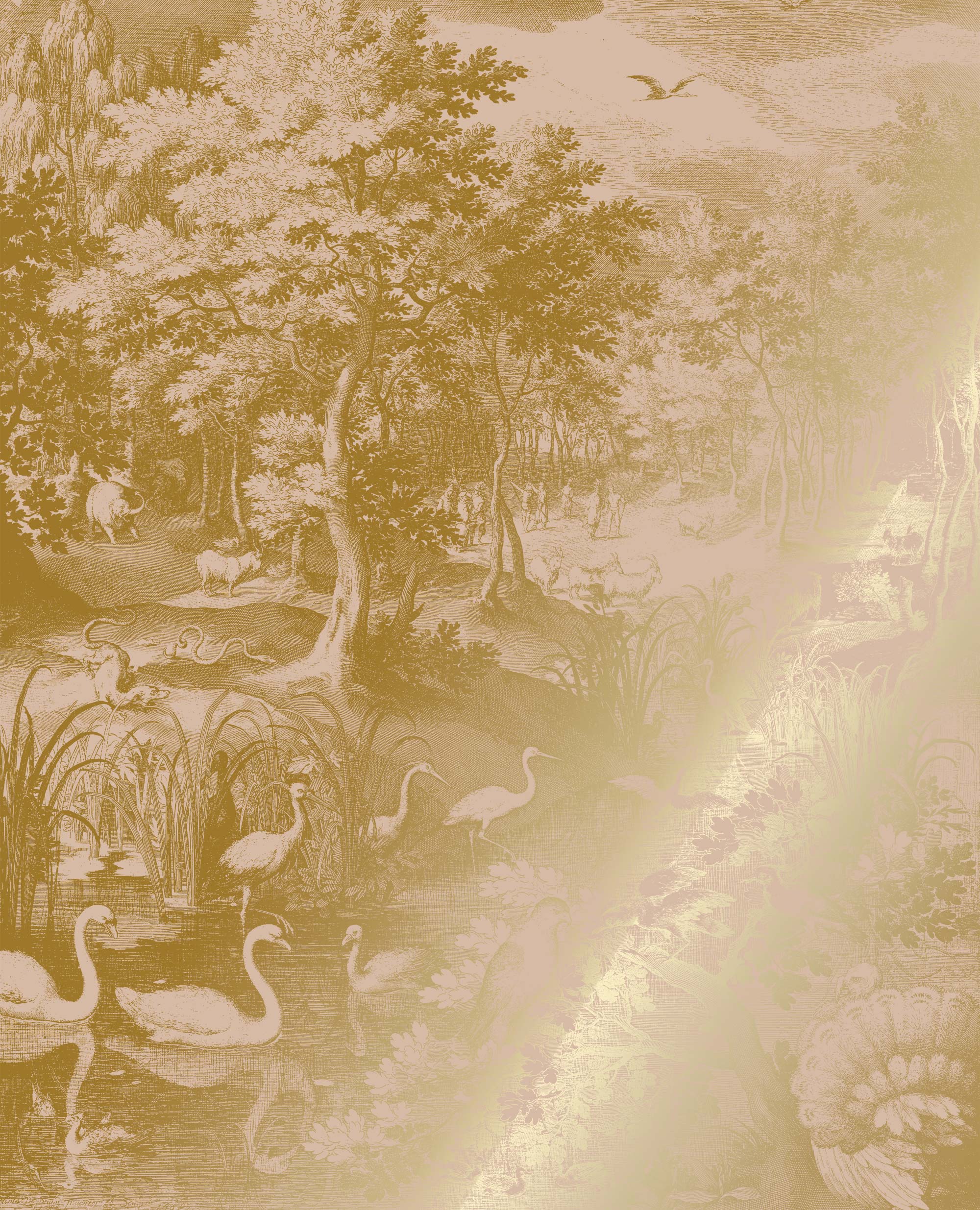 Landscape wallpaper with gold, Engraved Landscapes, Gold/Nude