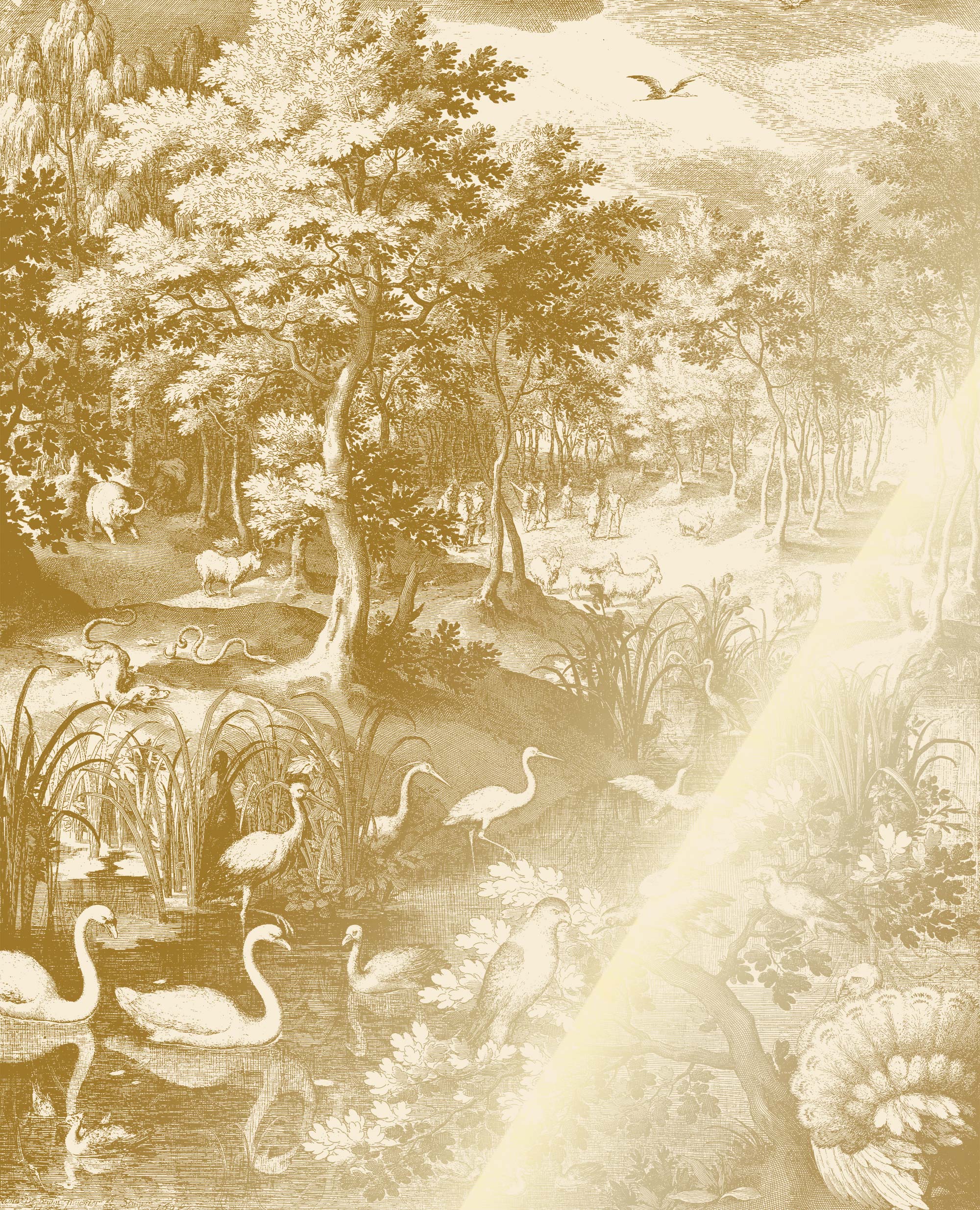 Landscape wallpaper with gold, Engraved Landscapes, Gold/Beige