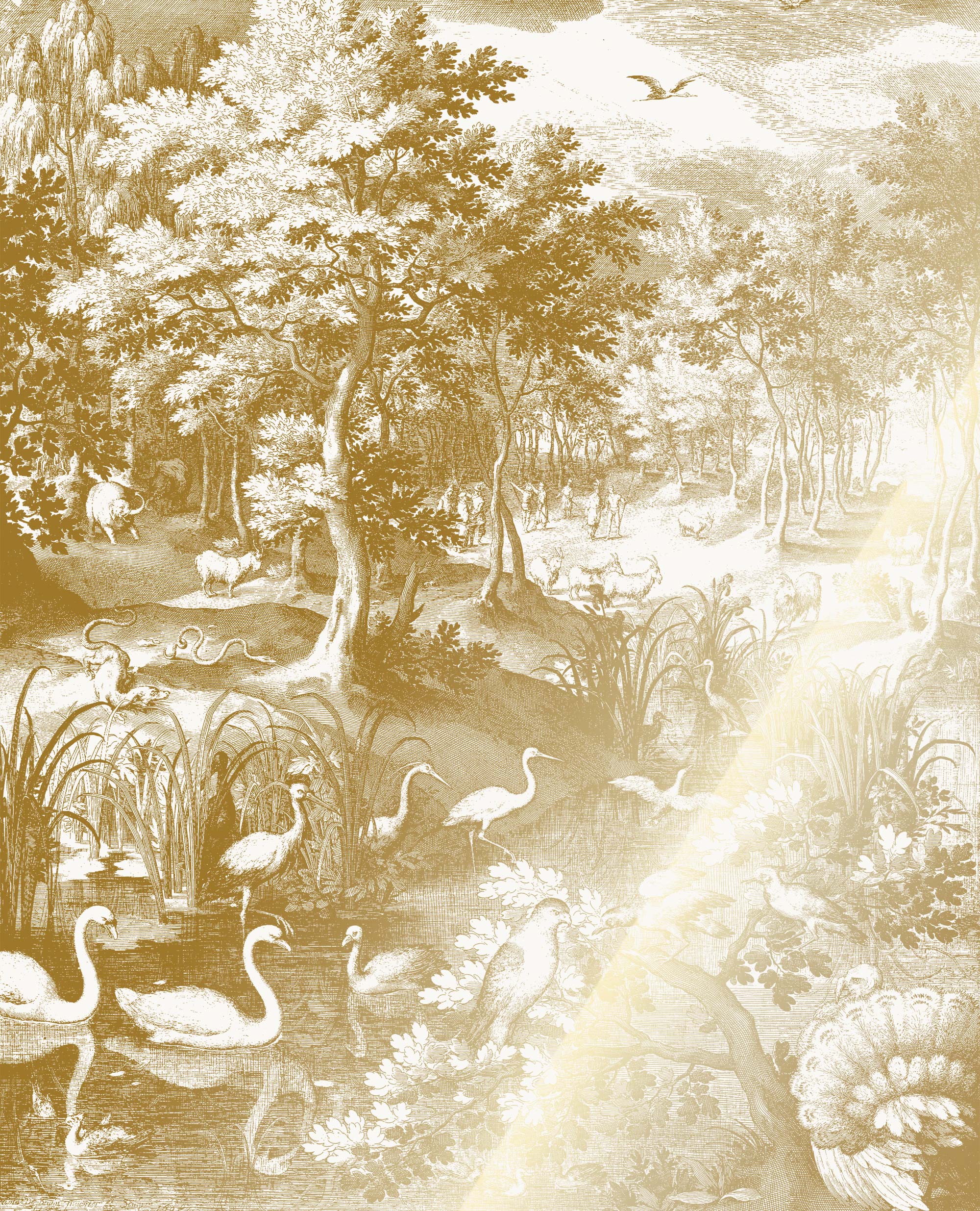 Landscape wallpaper with gold, Engraved Landscapes, Gold/White