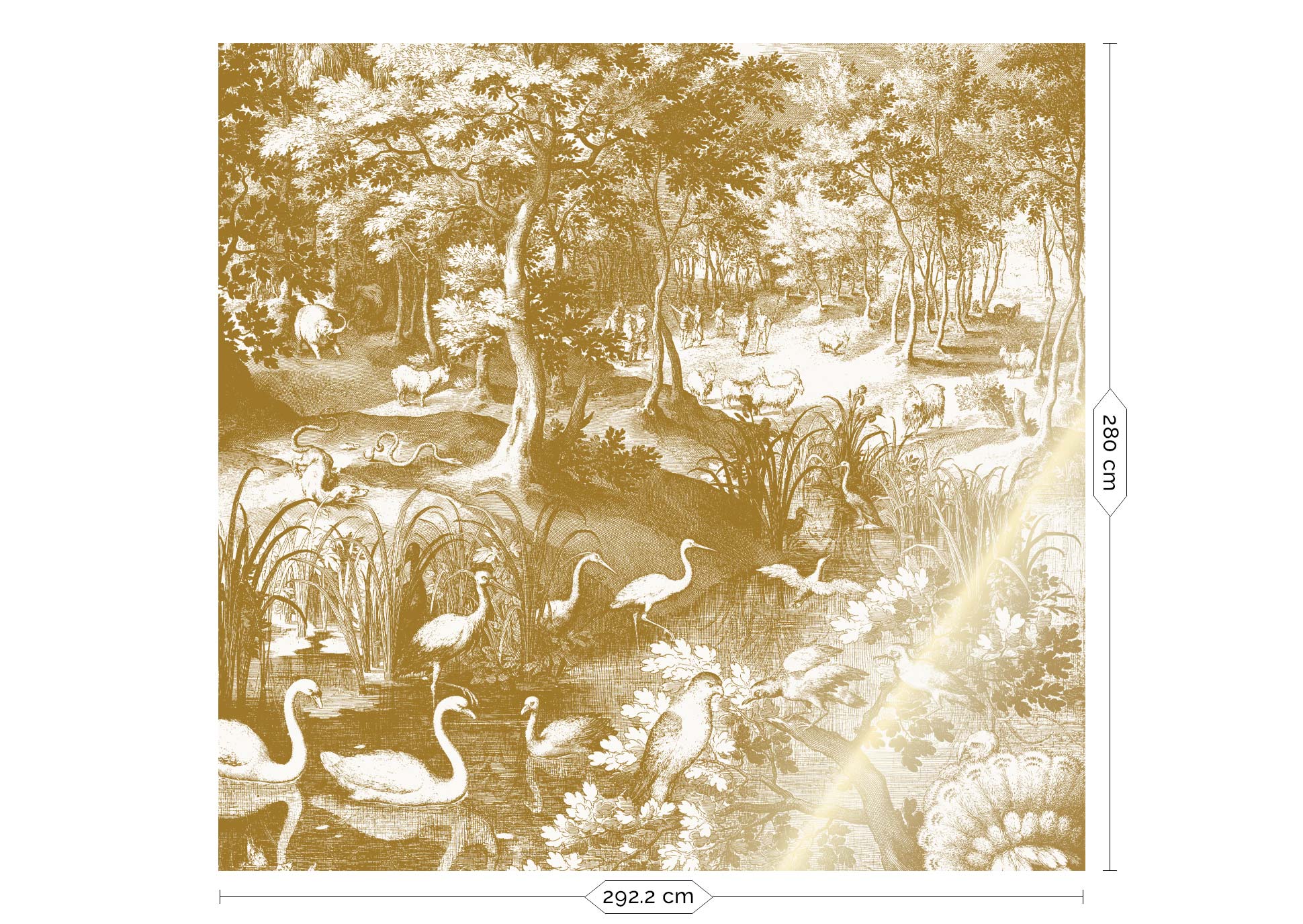 Landschap behang met goud, Engraved Landscapes, Goud/Wit