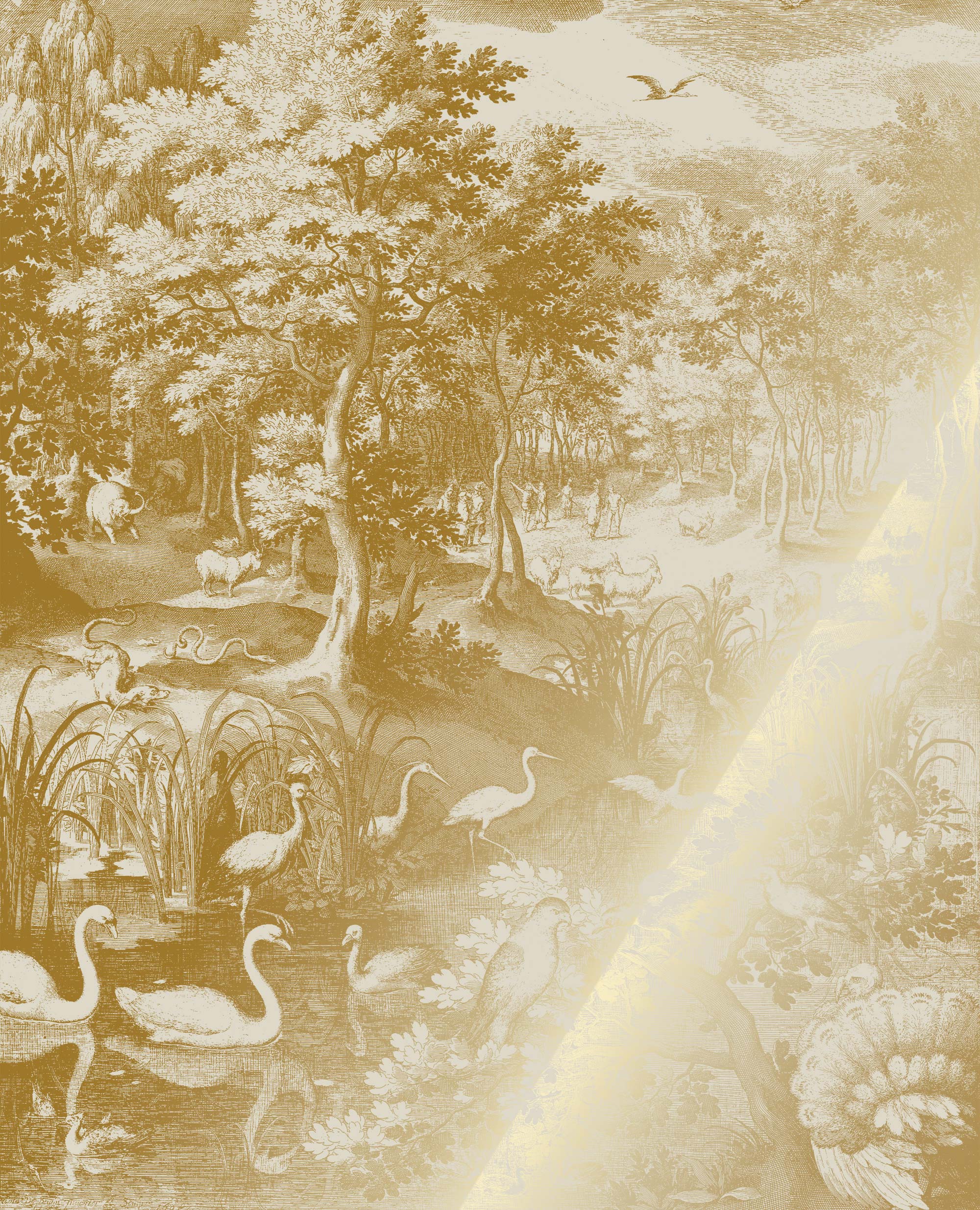Landscape wallpaper with gold, Engraved Landscapes, Gold/Sand