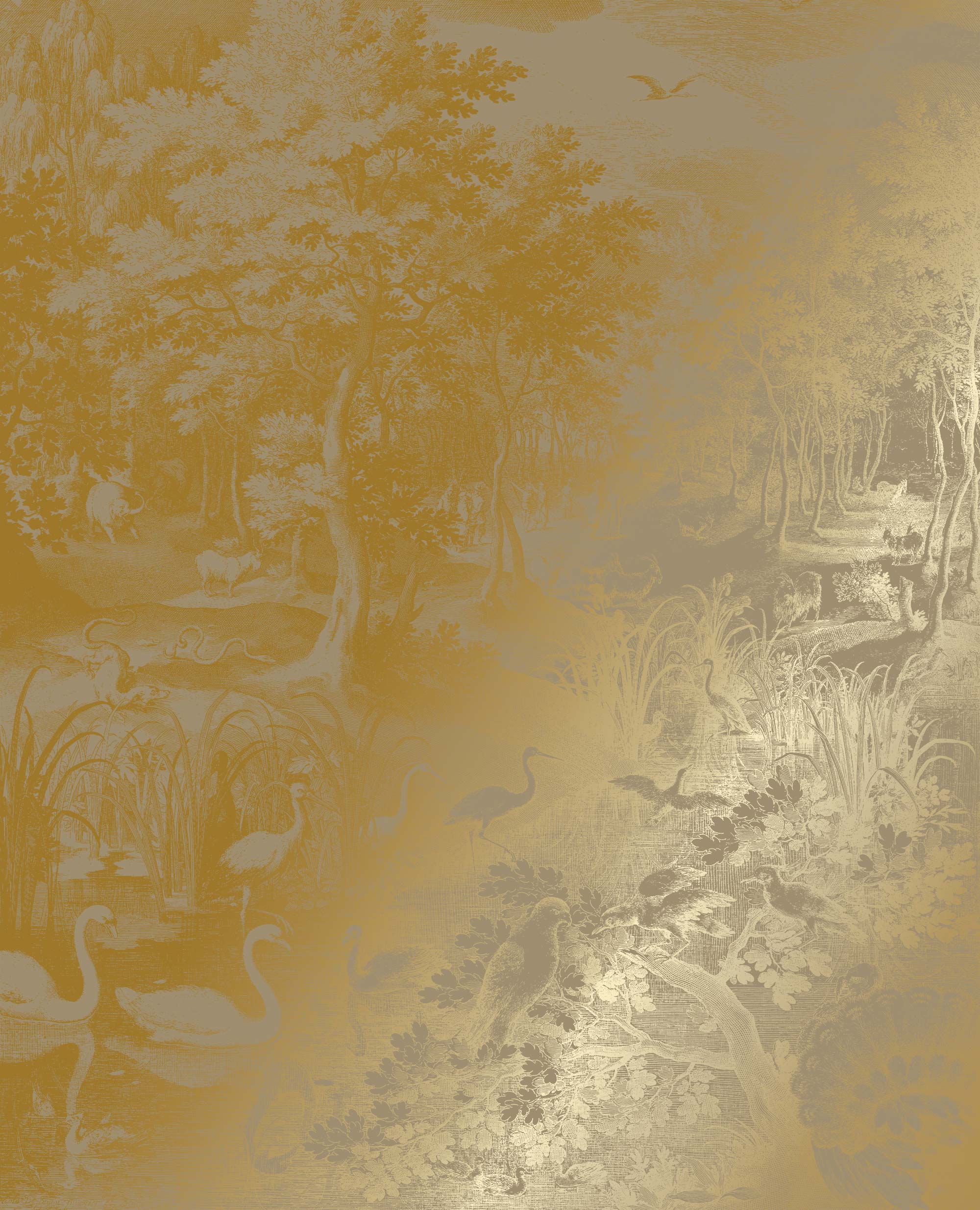 Landscape wallpaper with gold, Engraved Landscapes, Gold/Taupe
