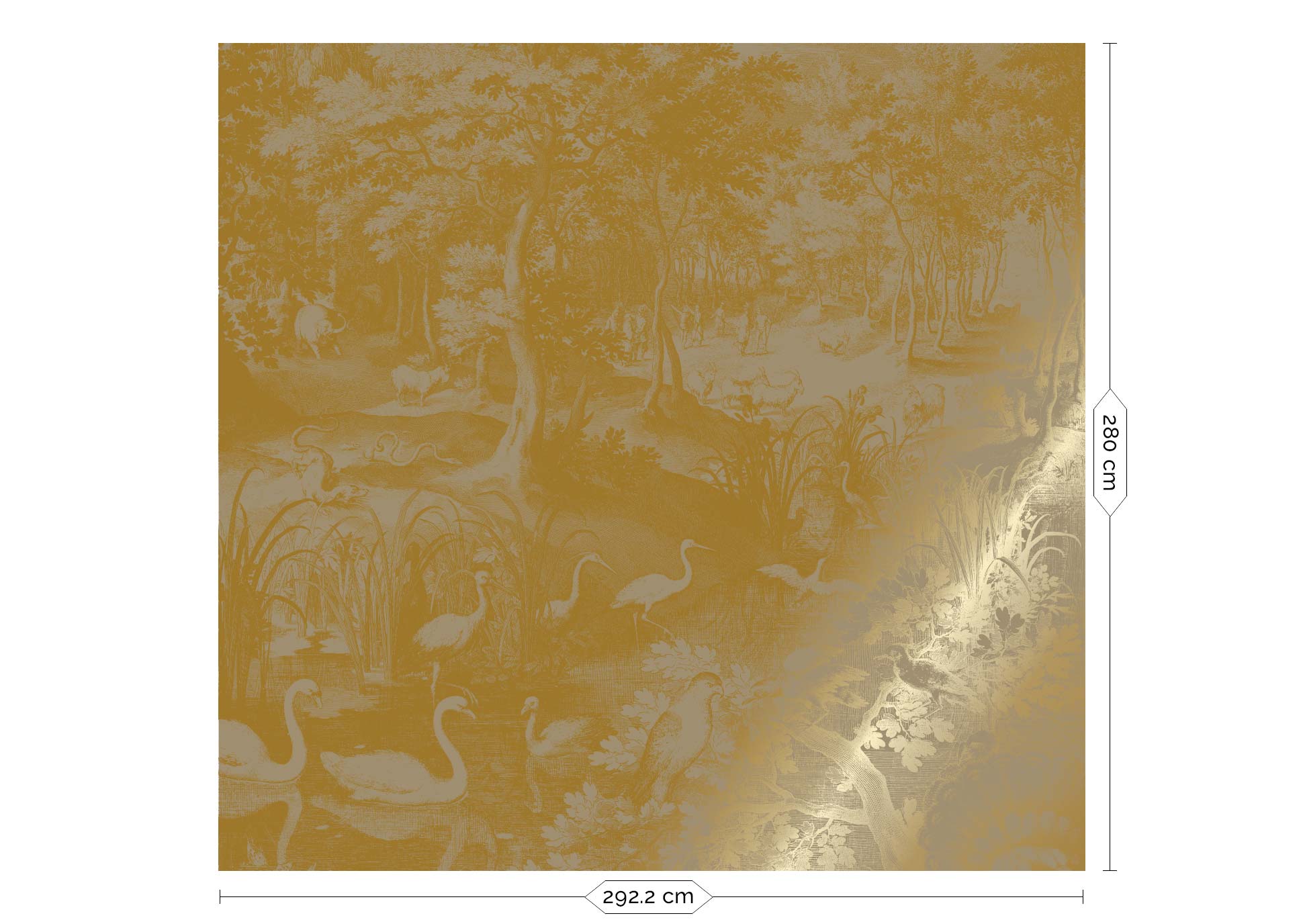 Landschap behang met goud, Engraved Landscapes, Goud/Taupe