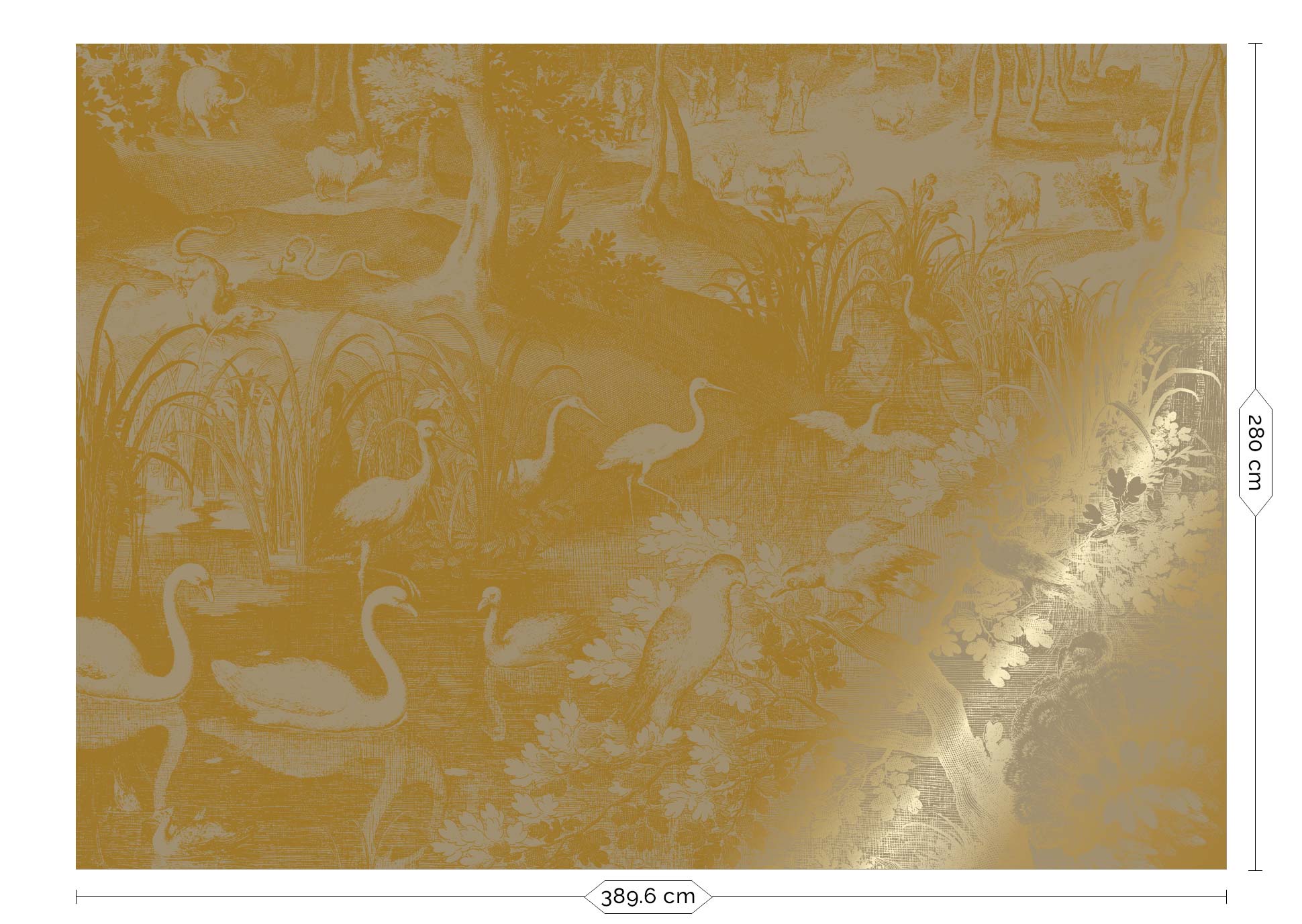Landschap behang met goud, Engraved Landscapes, Goud/Taupe