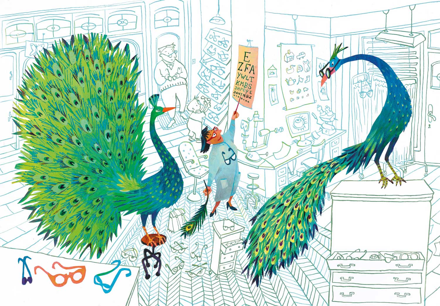 Wall Mural Green Peacocks